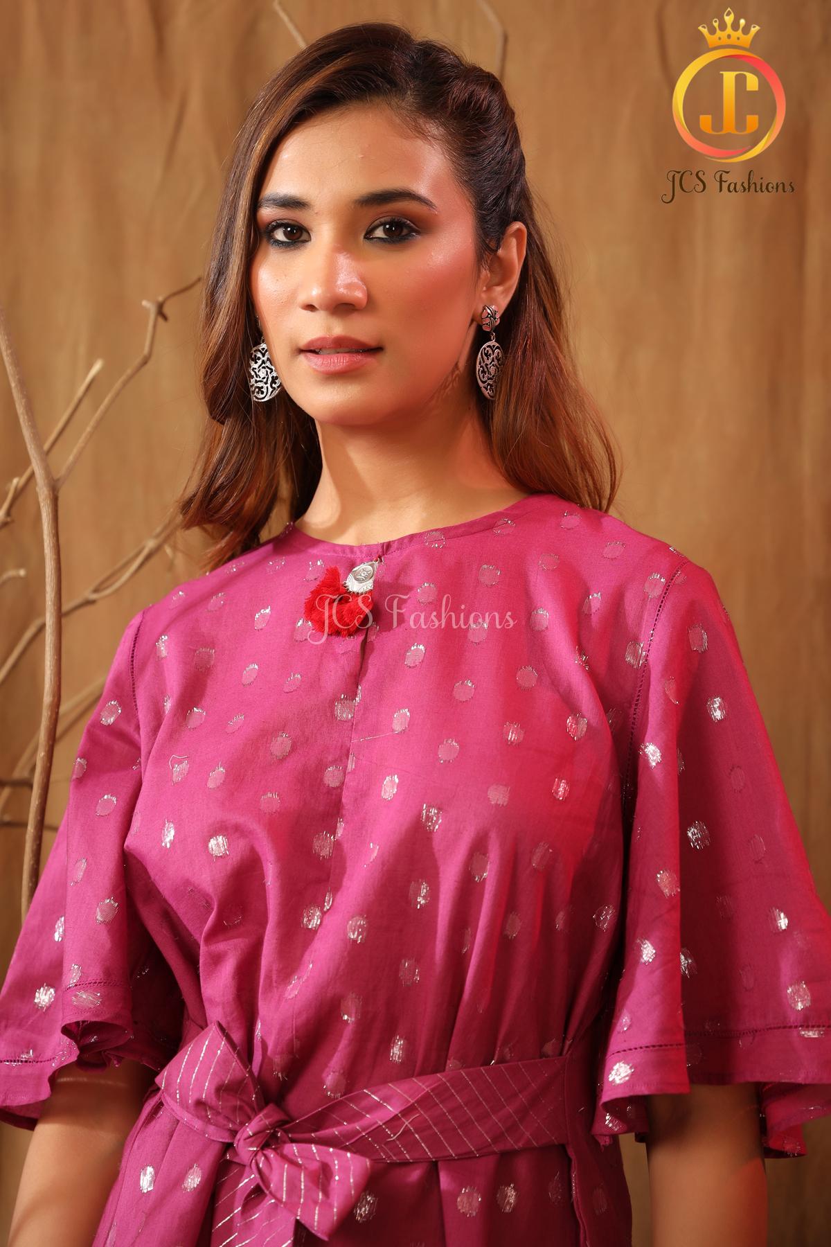 Cotton lurex bell sleeves top with all-over silver circle Sustainable JCS Fashions