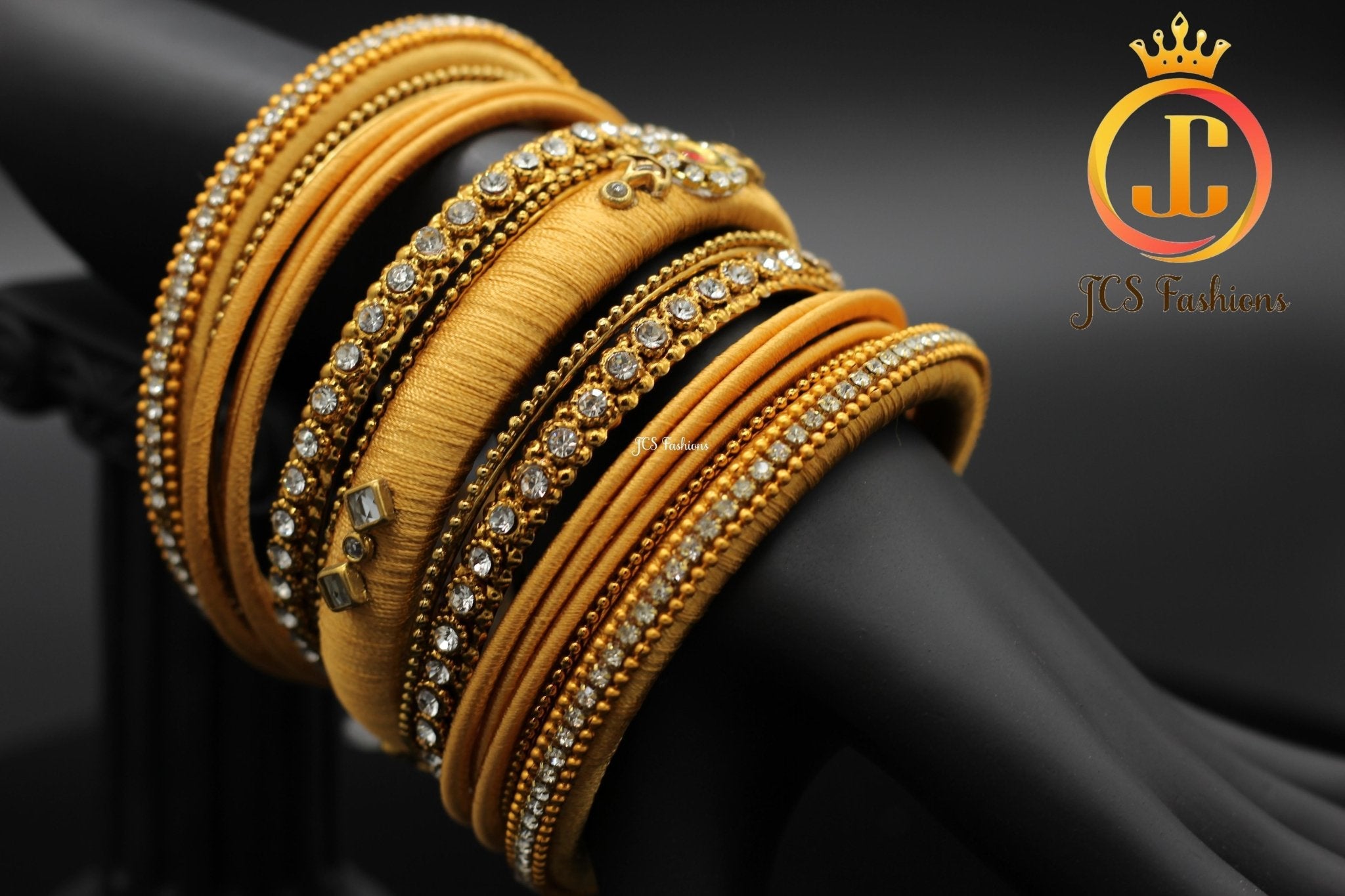 Designer Silk Bangles: Kundan and Stone Work - Set of 15 - JCSFashions Jewelry JCS Fashions