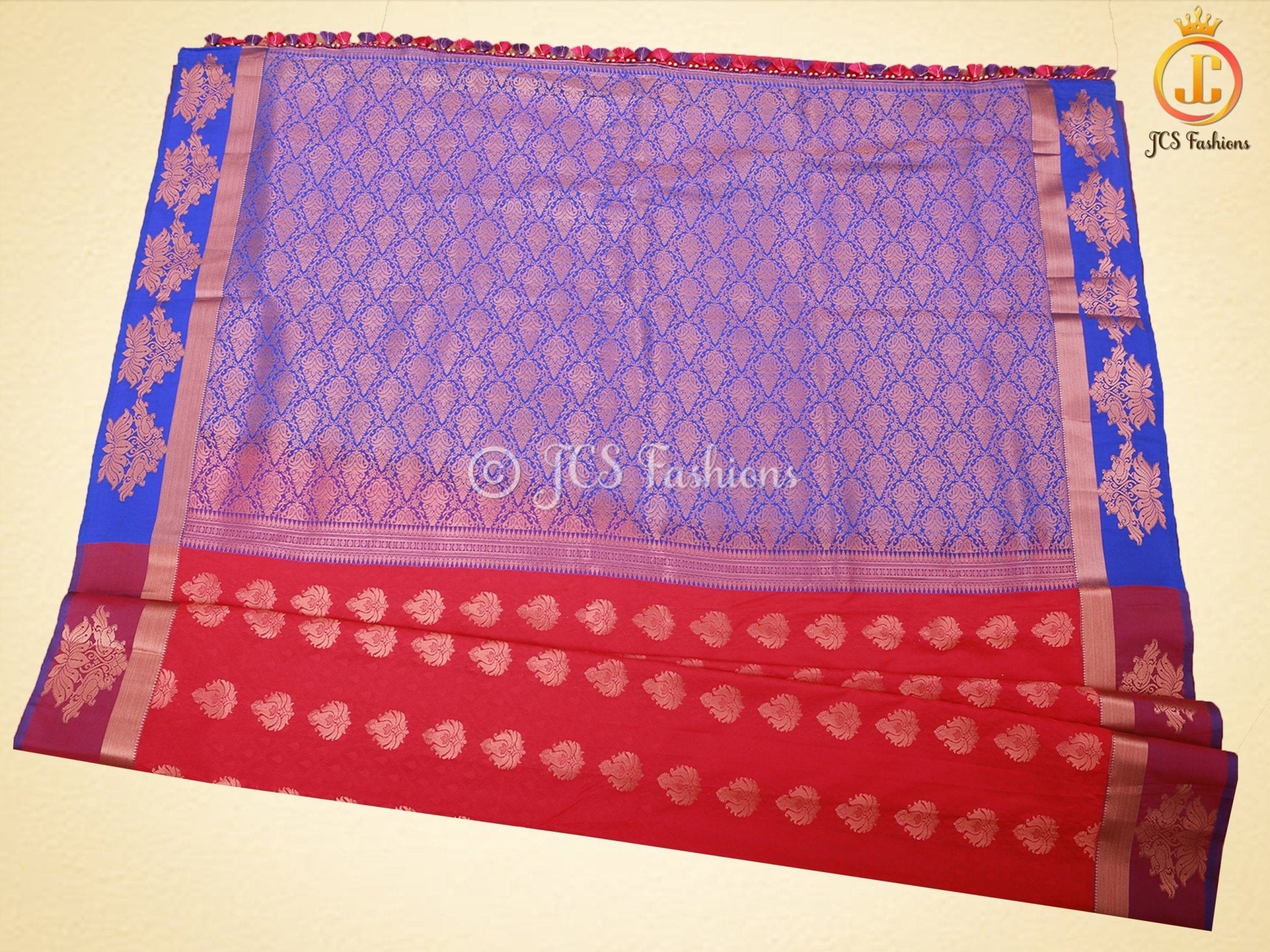 Dual-Shade Kanchipuram Blended Embossed Silk Saree With Blouse SAREE JCS Fashions
