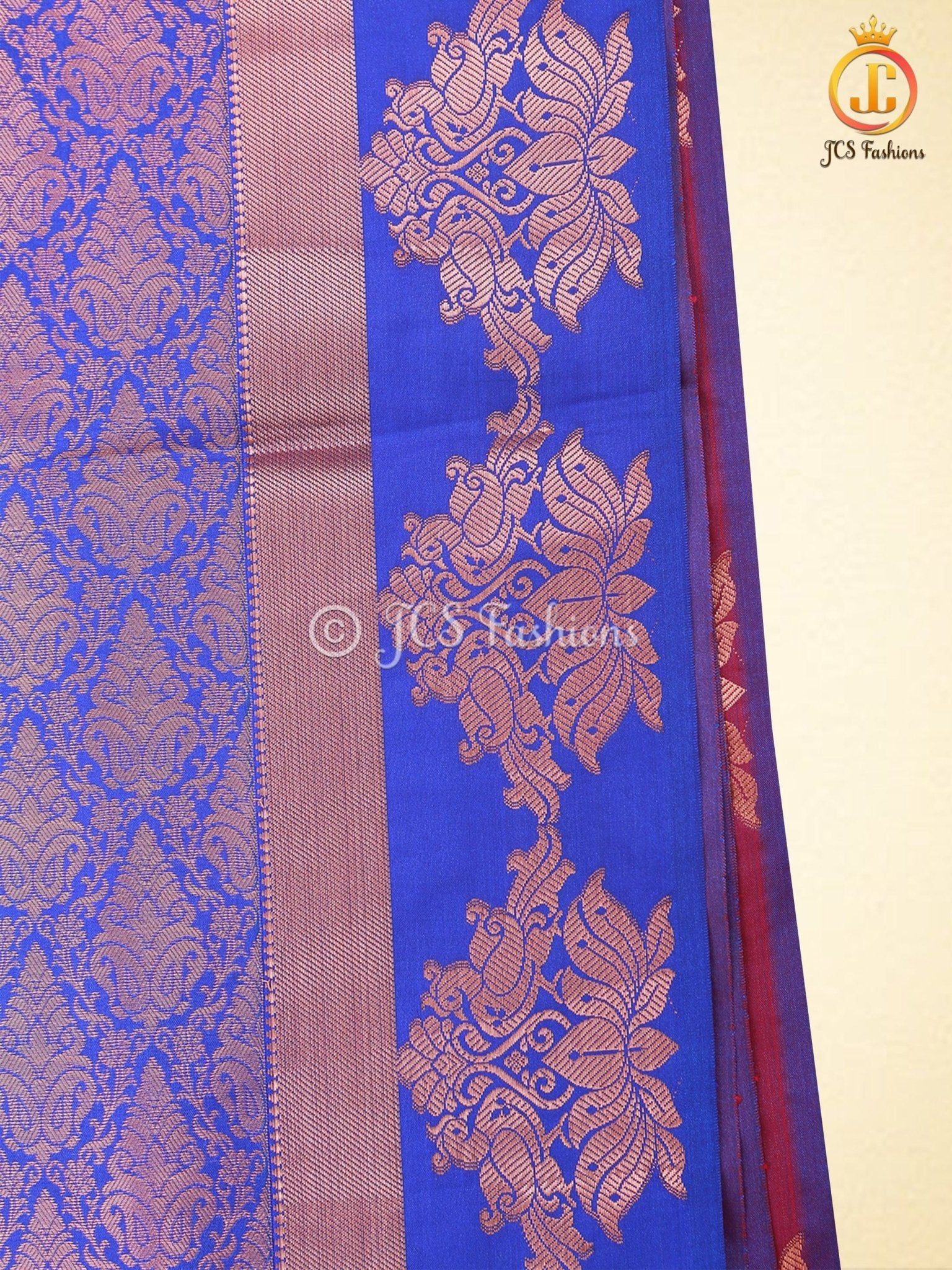 Dual-Shade Kanchipuram Blended Embossed Silk Saree With Blouse SAREE JCS Fashions