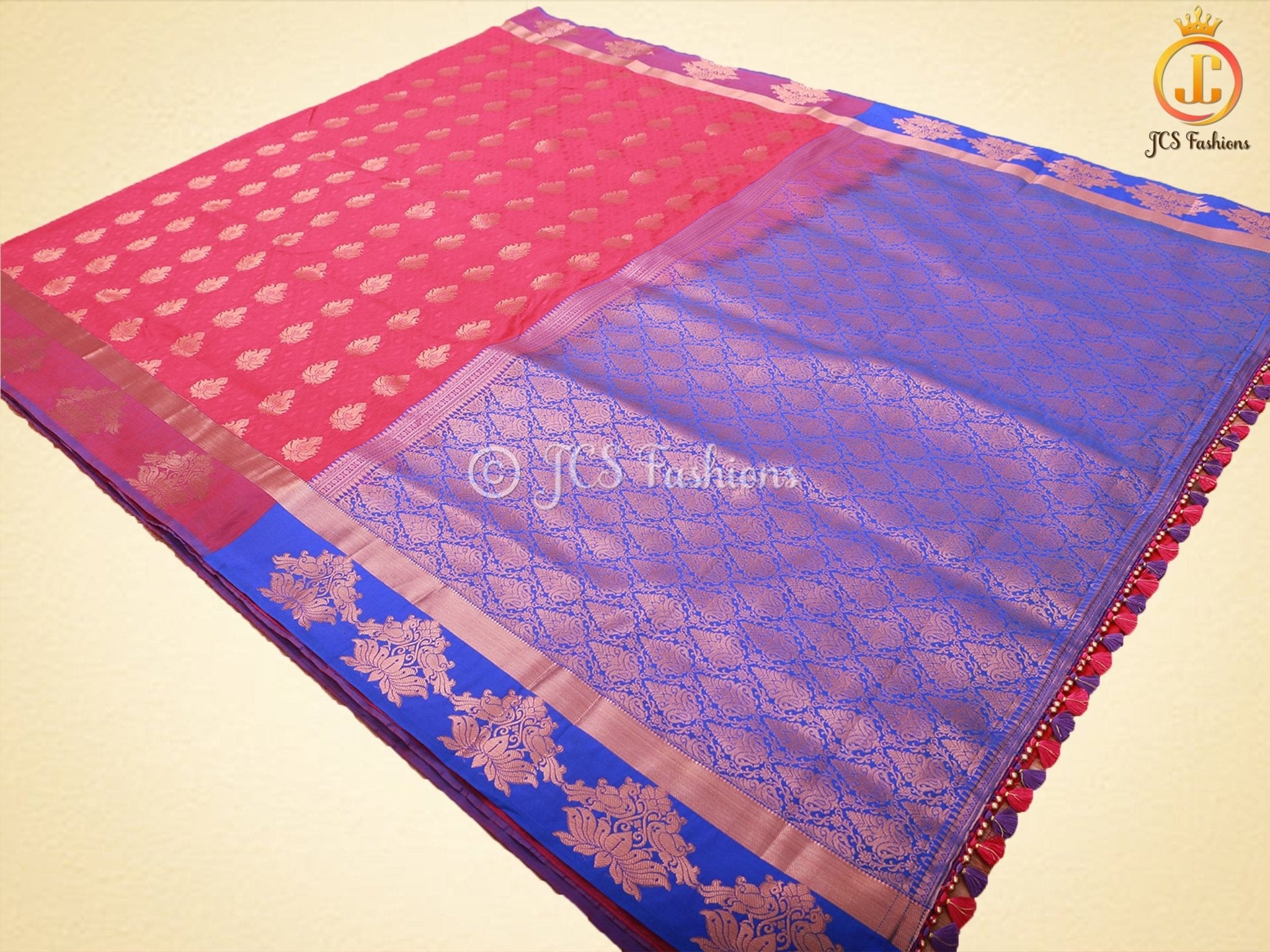 Dual-Shade Kanchipuram Blended Embossed Silk Saree With Blouse SAREE JCS Fashions
