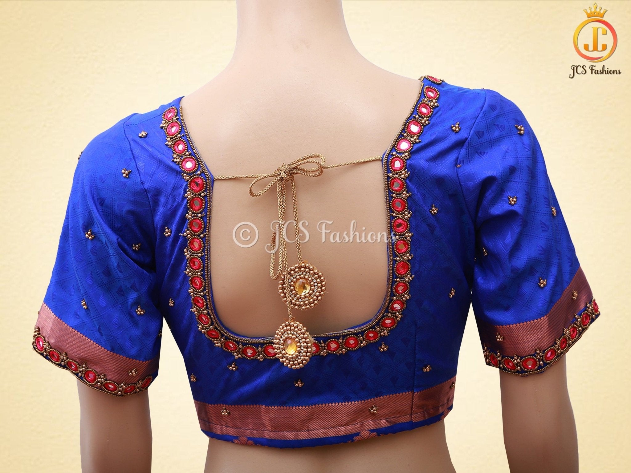 Dual-Shade Kanchipuram Blended Embossed Silk Saree With Blouse SAREE JCS Fashions