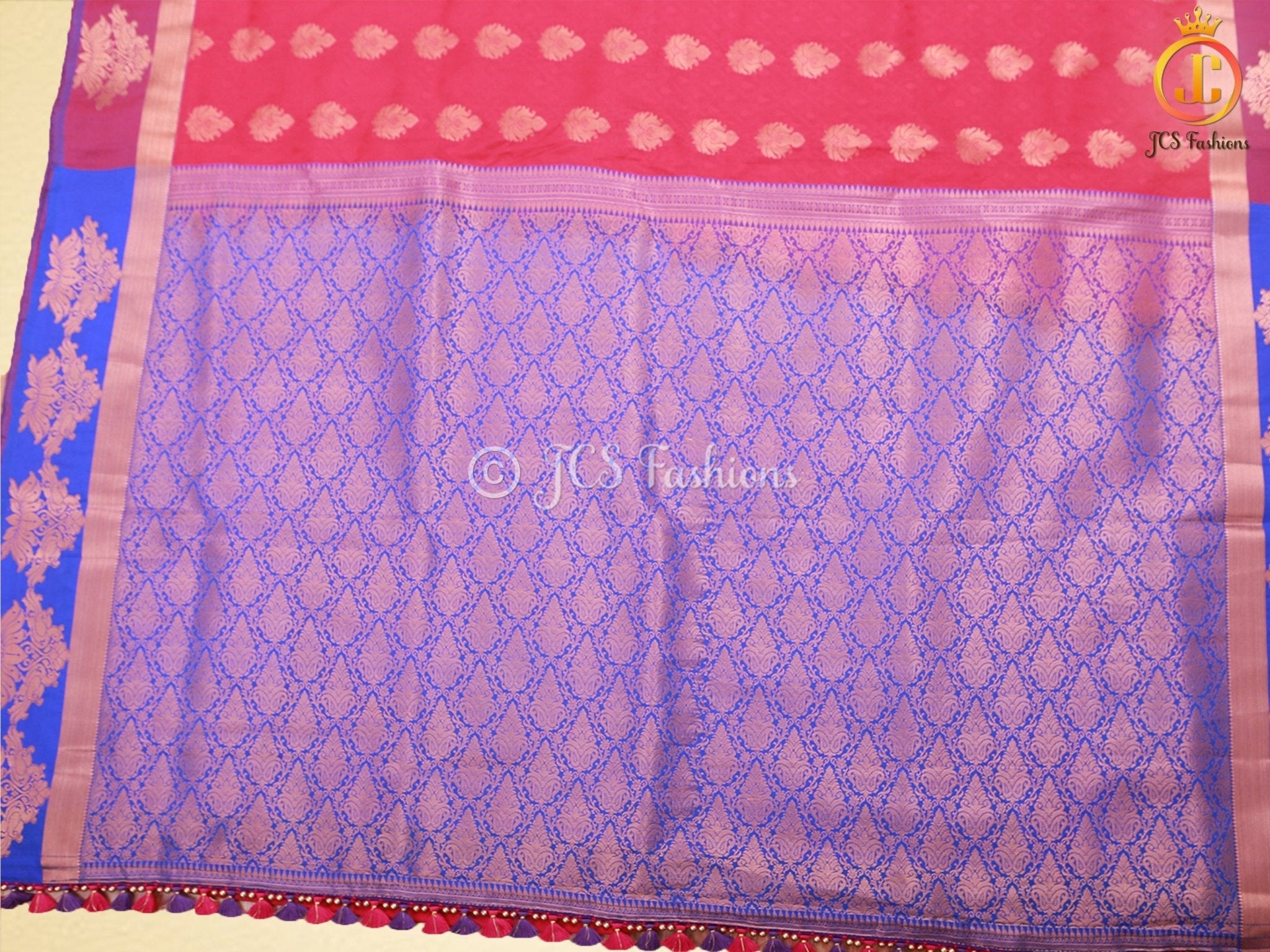 Dual-Shade Kanchipuram Blended Embossed Silk Saree With Blouse SAREE JCS Fashions