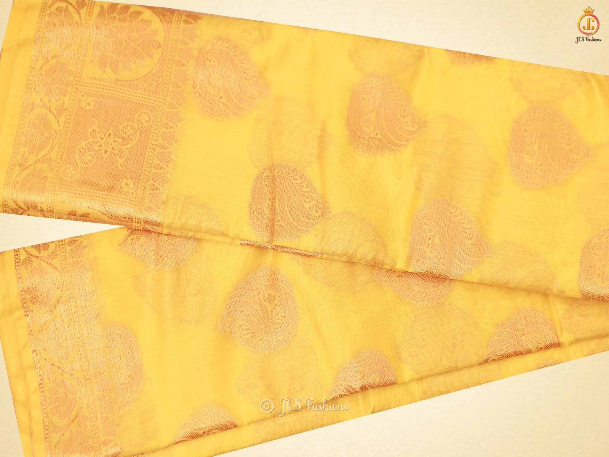 Elegant Indian Traditional Soft Silk Cotton Saree With Brocade Blouse SAREE JCS Fashions Yellow 5.5 meters