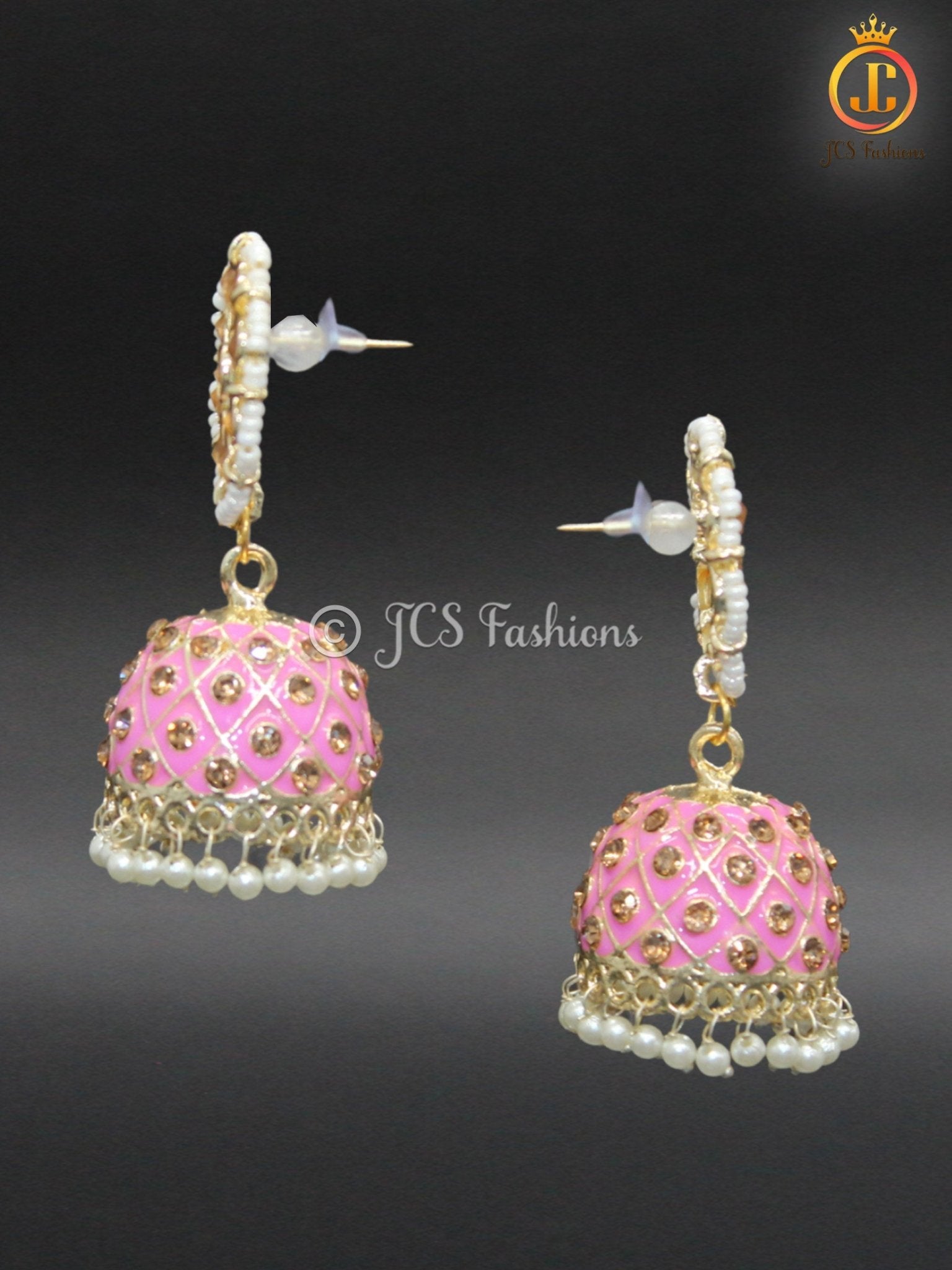 Elegant Kundan Jhumka Earrings With stones and imitation pearls. Jewelry JCS Fashions