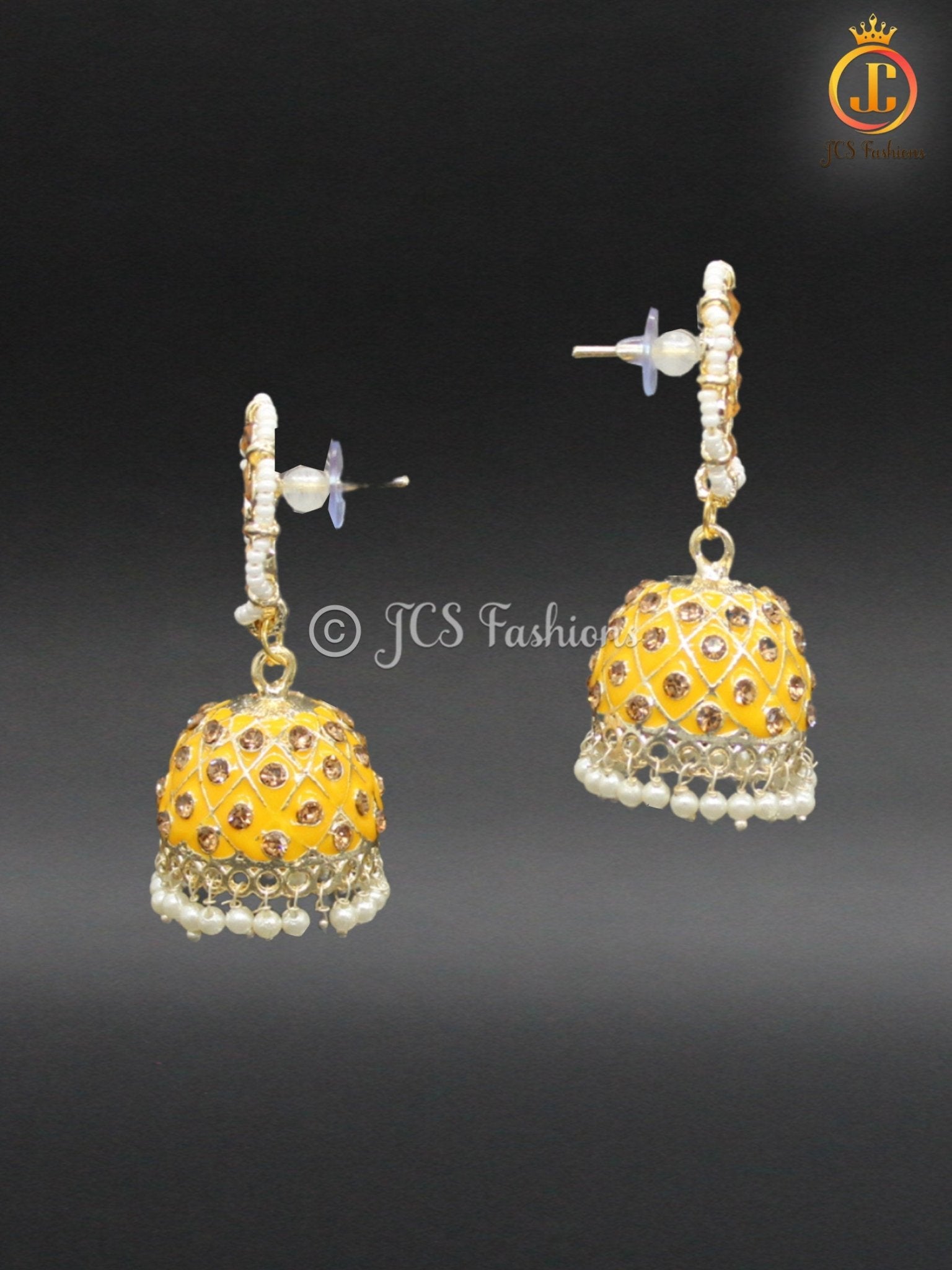 Elegant Kundan Jhumka Earrings With stones and imitation pearls. Jewelry JCS Fashions