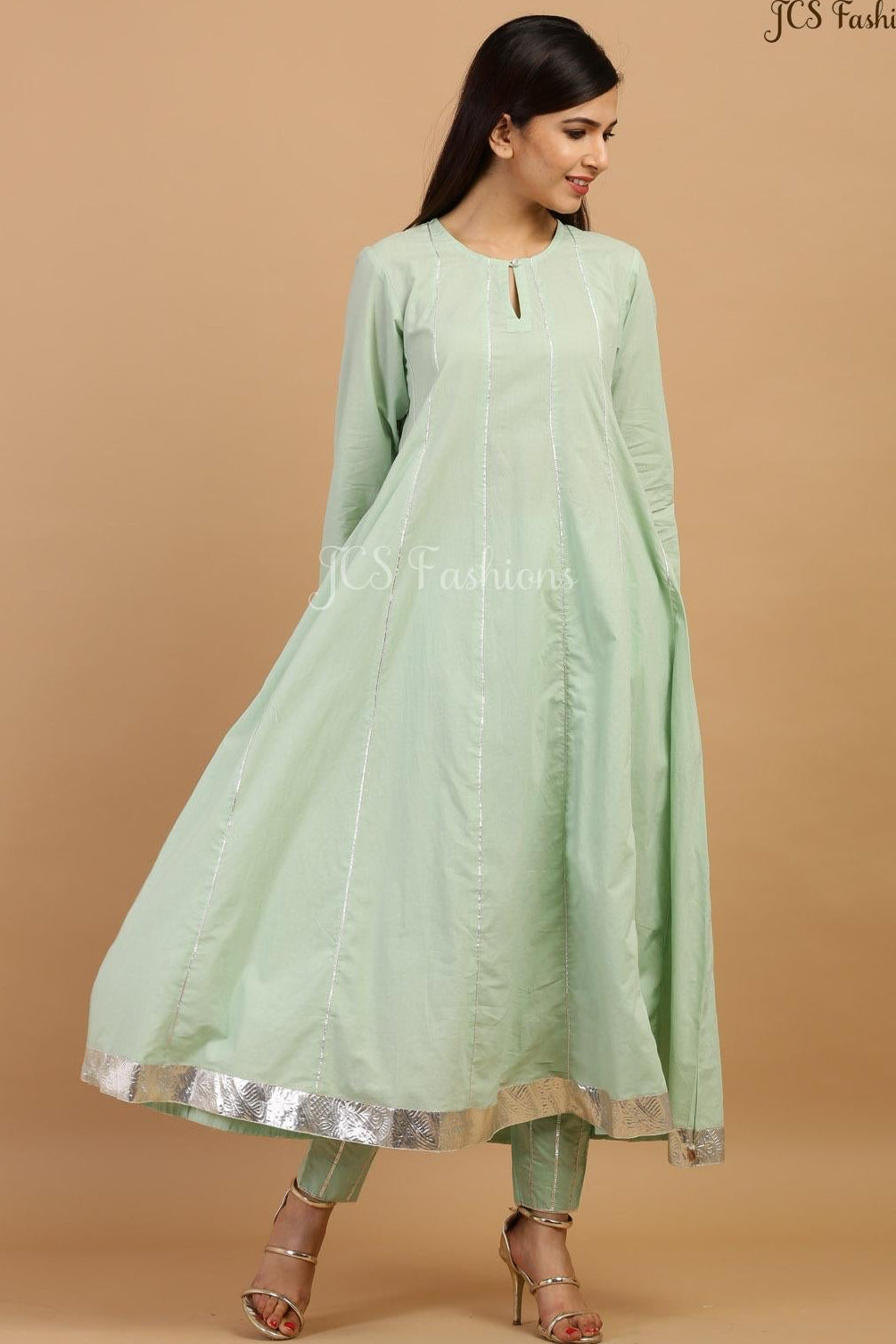 Elegant Pista Green Slack Anarkali Kurta Sustainable JCS Fashions Pista Green Medium (38)