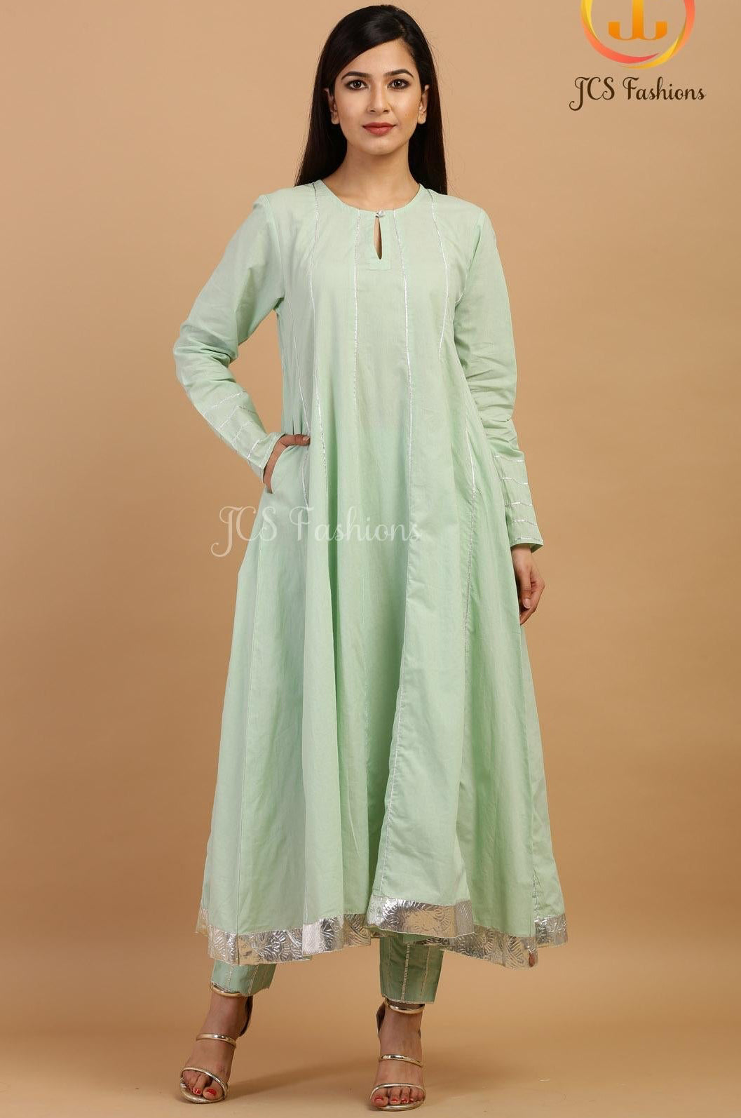 Elegant Pista Green Slack Anarkali Kurta Sustainable JCS Fashions