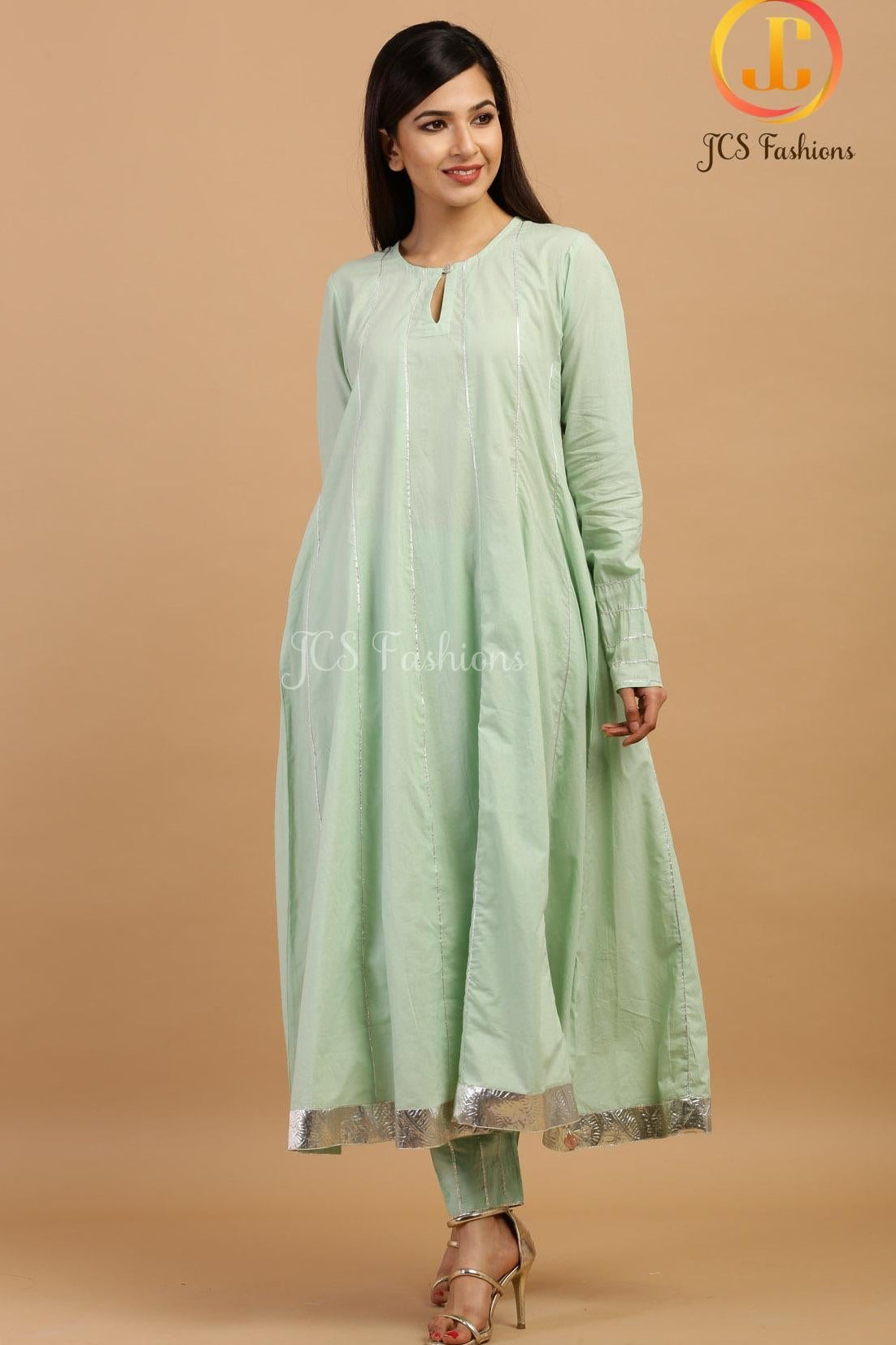 Elegant Pista Green Slack Anarkali Kurta Sustainable JCS Fashions