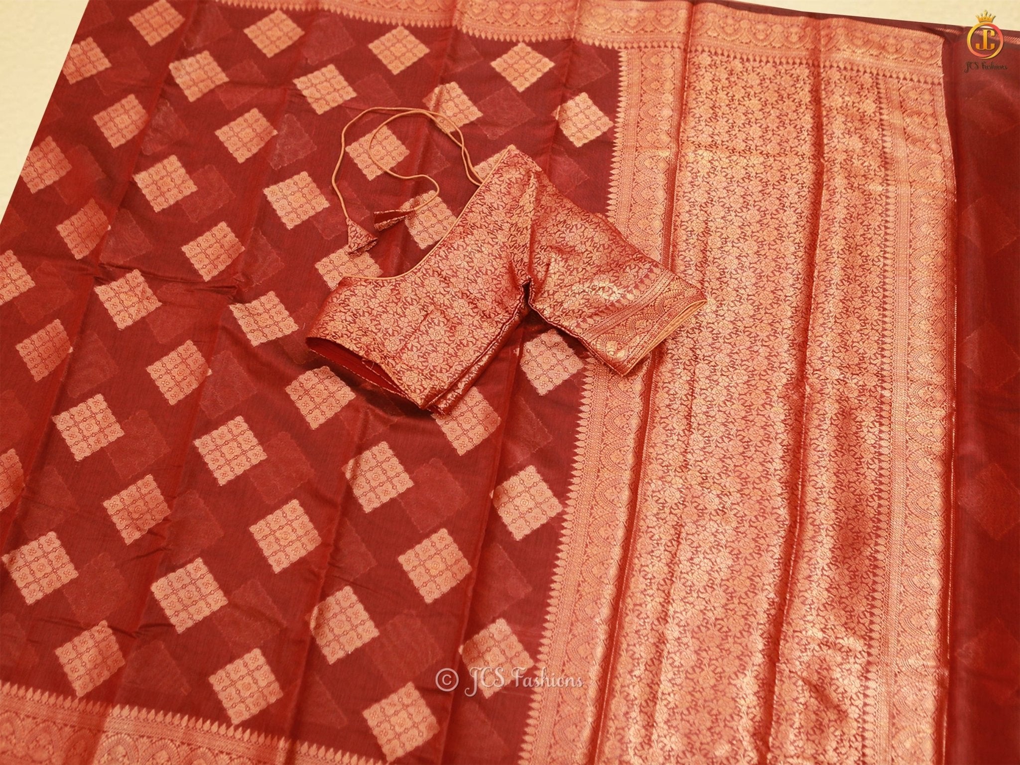 Elegant Soft Silk Cotton Saree With Brocade Blouse SAREE JCS Fashions Brown 5.5 meters