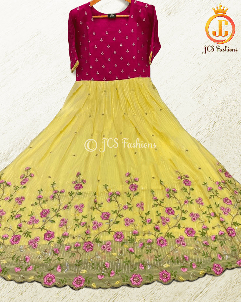Exquisite Heavy Beads and Sequins work Long Frock in Yellow KURTI JCS Fashions