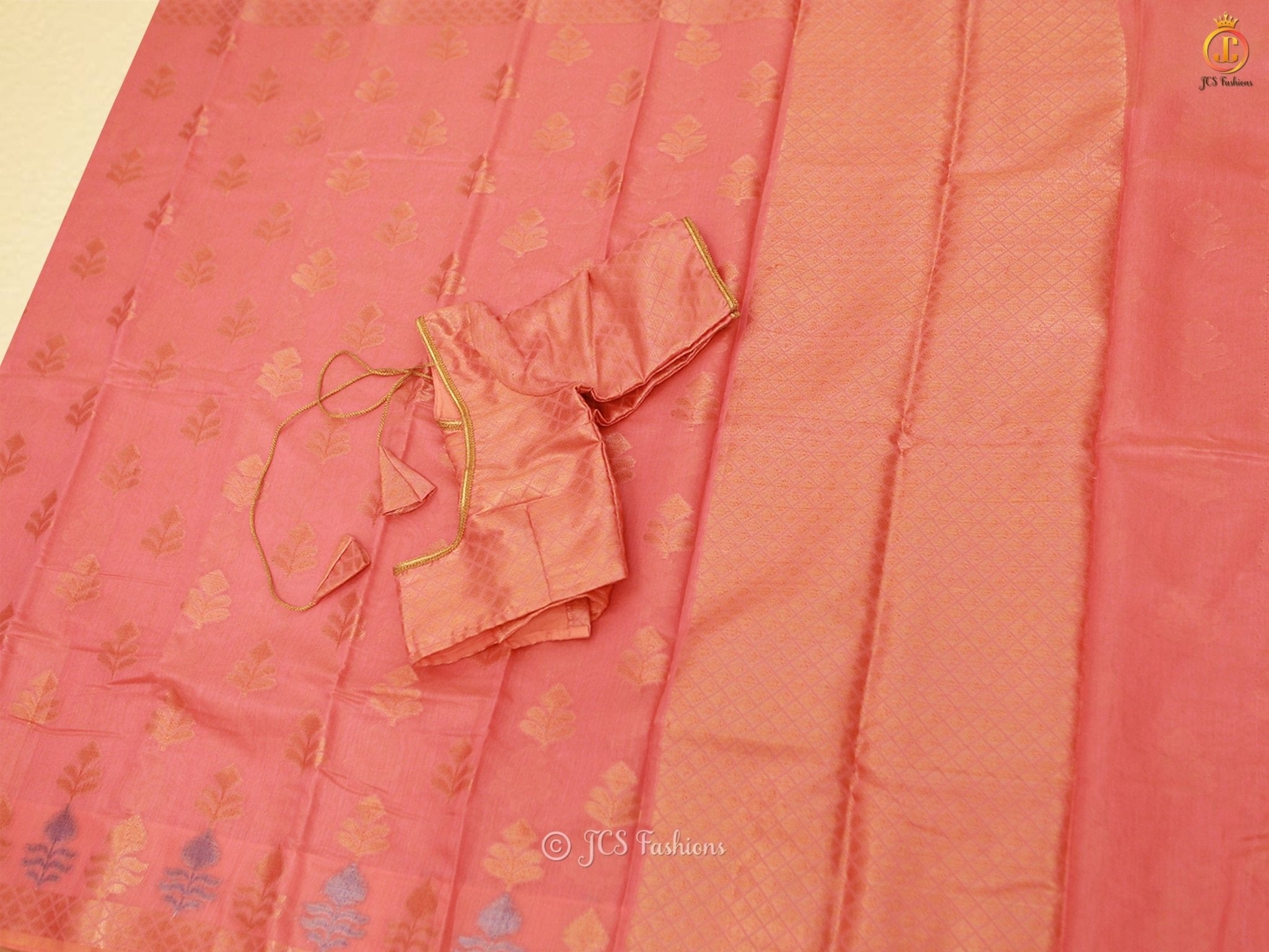 Exquisite Soft Silk Cotton Saree With Brocade Blouse SAREE JCS Fashions Peach 5.5 meters