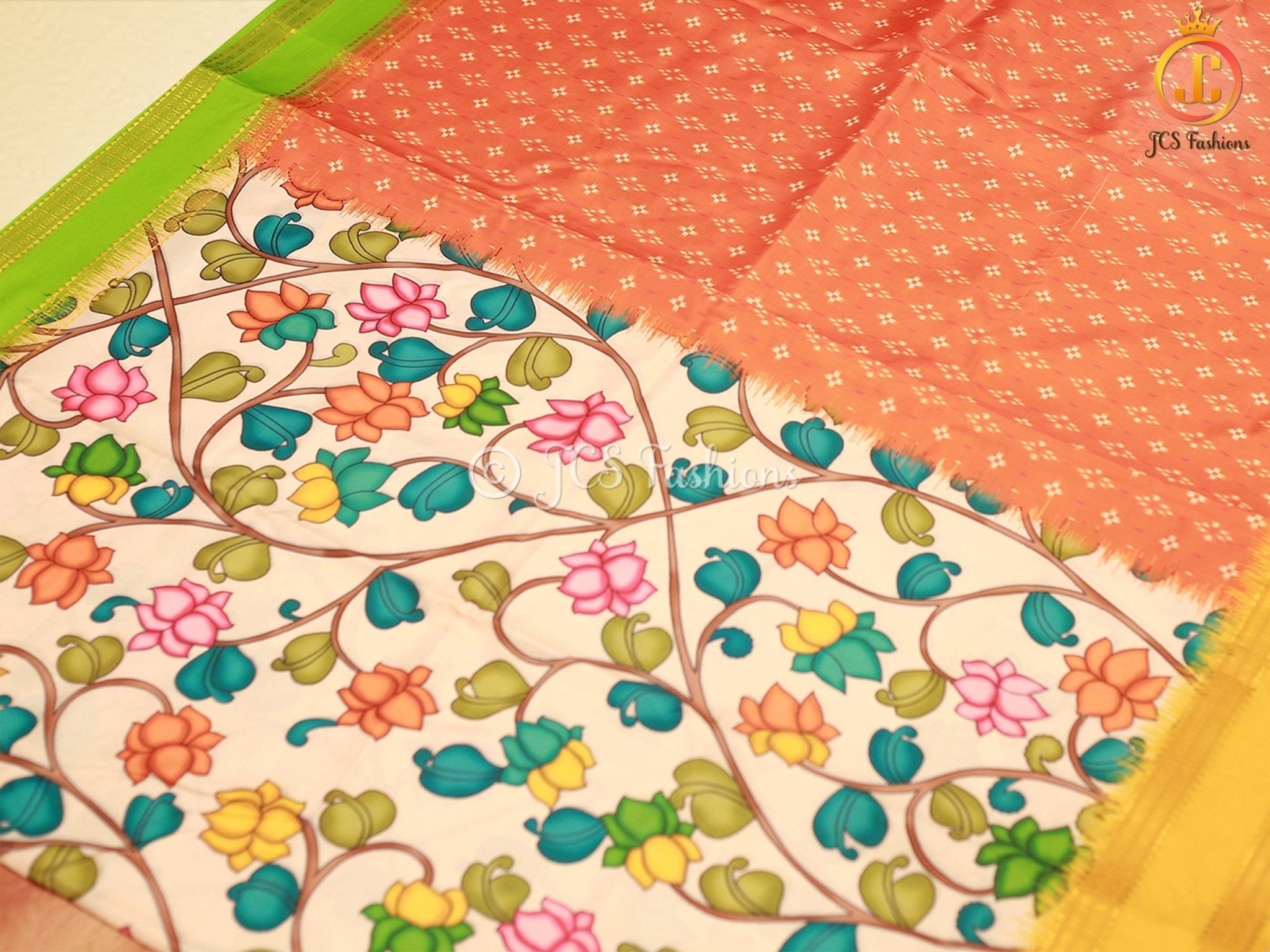 Fine Satin Material Saree With Pitchwai And Kalamkari Design SAREE JCS Fashions