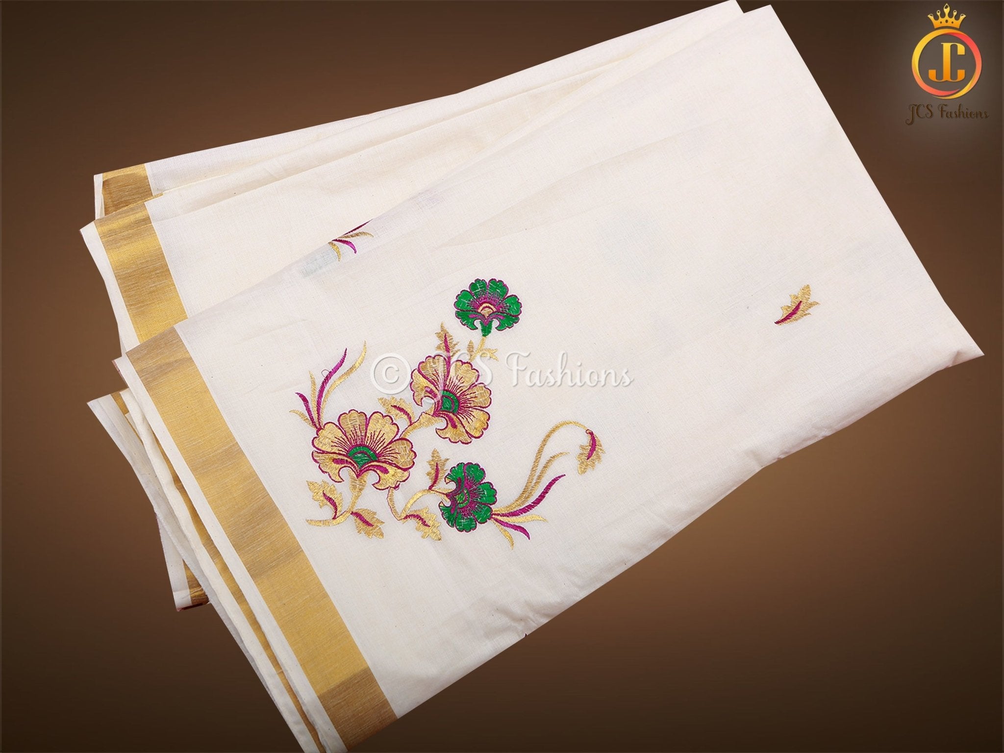 Flaunt your elegance with our Kerala saree in silk cotton fabric SAREE JCS Fashions Cream 5.5 Meters