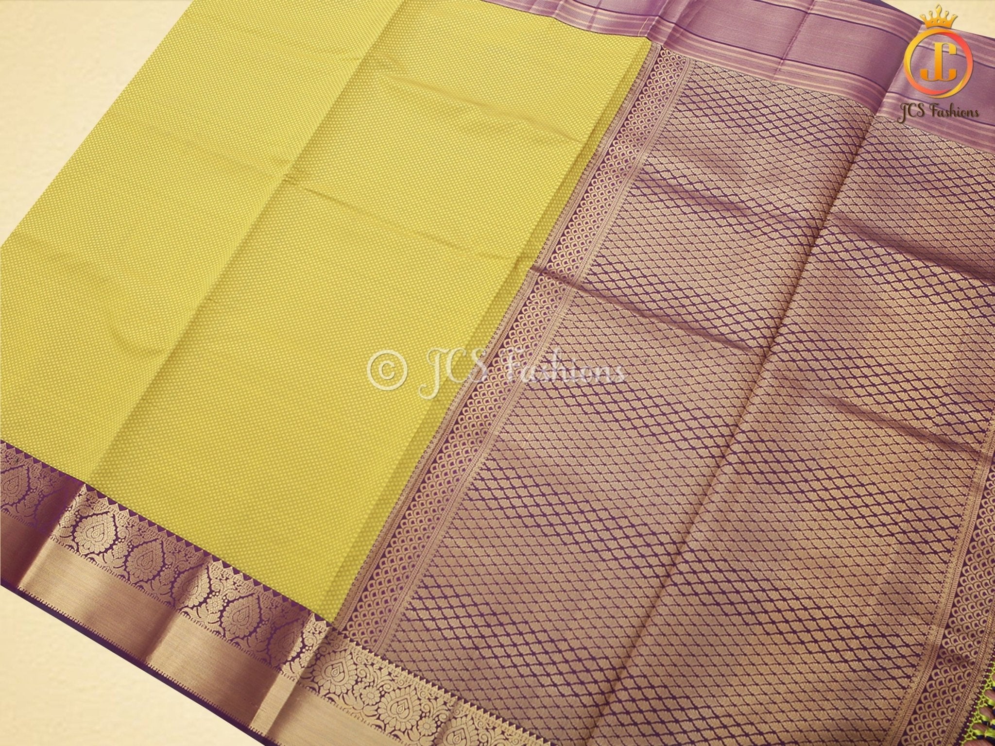 Gold Zari Border Korvai Plain Body Semi Silk Saree With Blouse SAREE JCS Fashions