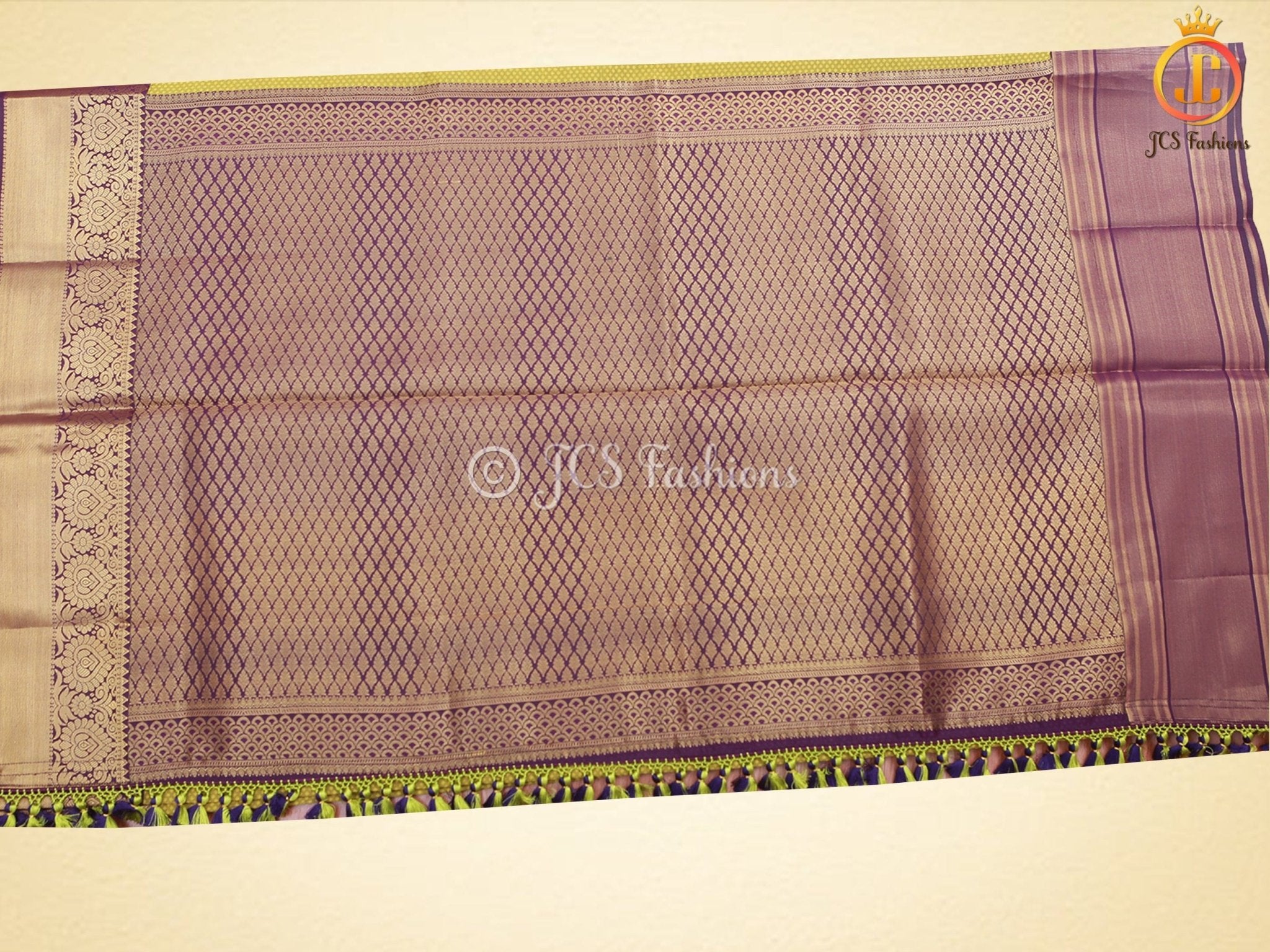 Gold Zari Border Korvai Plain Body Semi Silk Saree With Blouse SAREE JCS Fashions