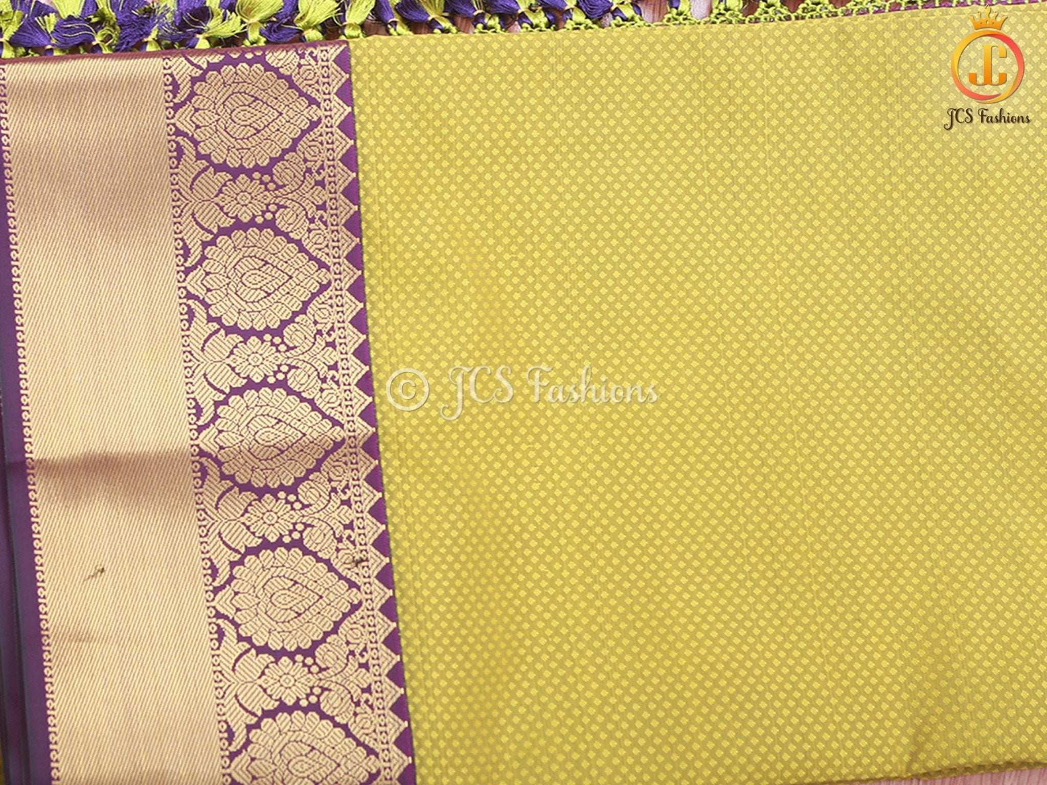 Gold Zari Border Korvai Plain Body Semi Silk Saree With Blouse SAREE JCS Fashions