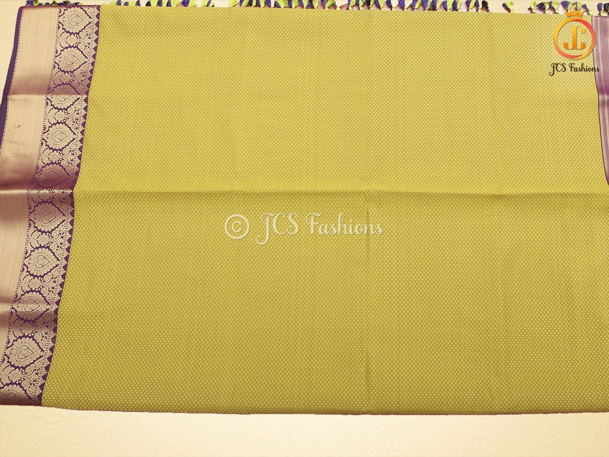 Gold Zari Border Korvai Plain Body Semi Silk Saree With Blouse SAREE JCS Fashions