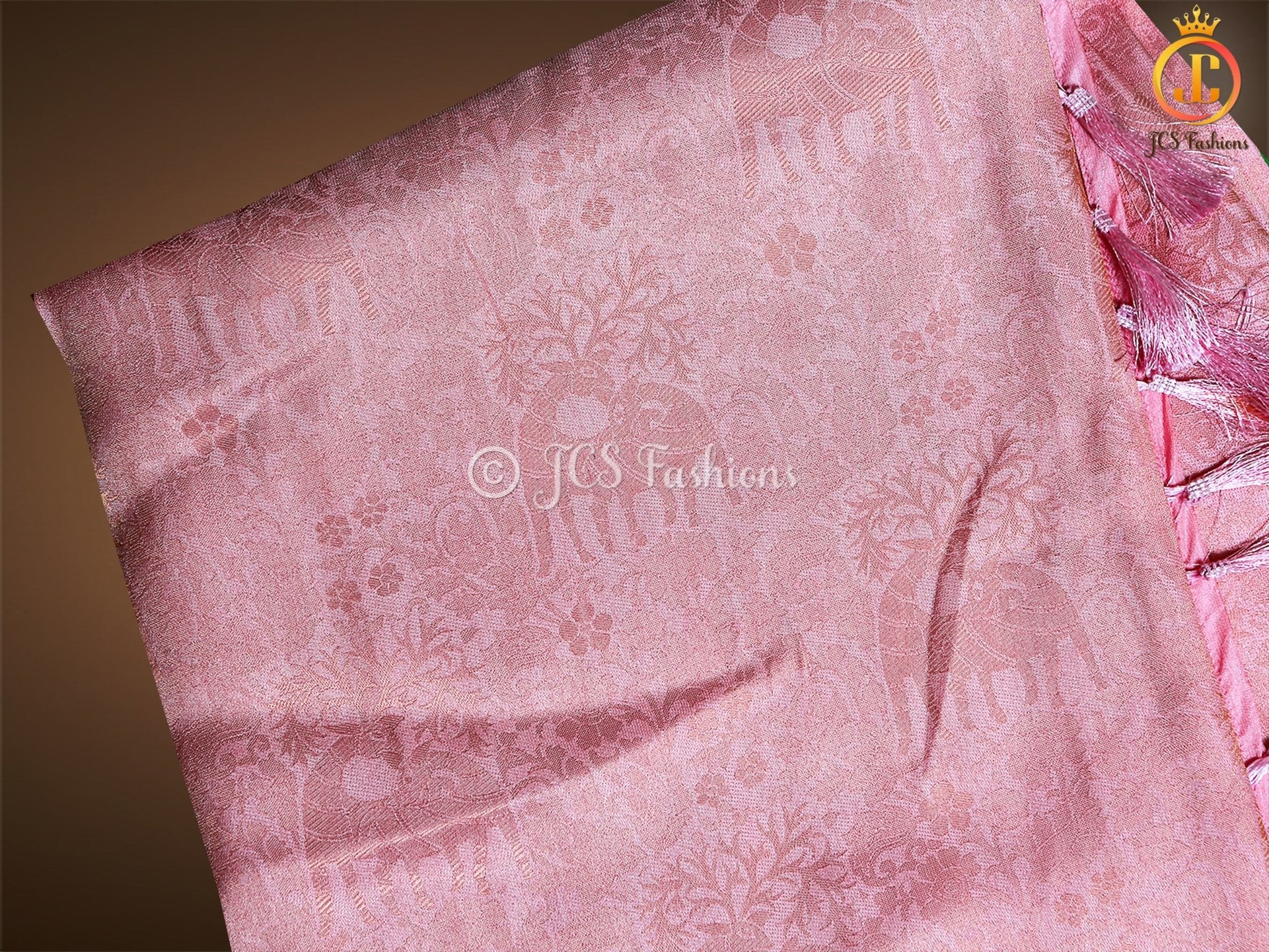 Golden Zari Weaving Peachy pink Soft Silk Saree With Fully stitched Blouse SAREE JCS Fashions