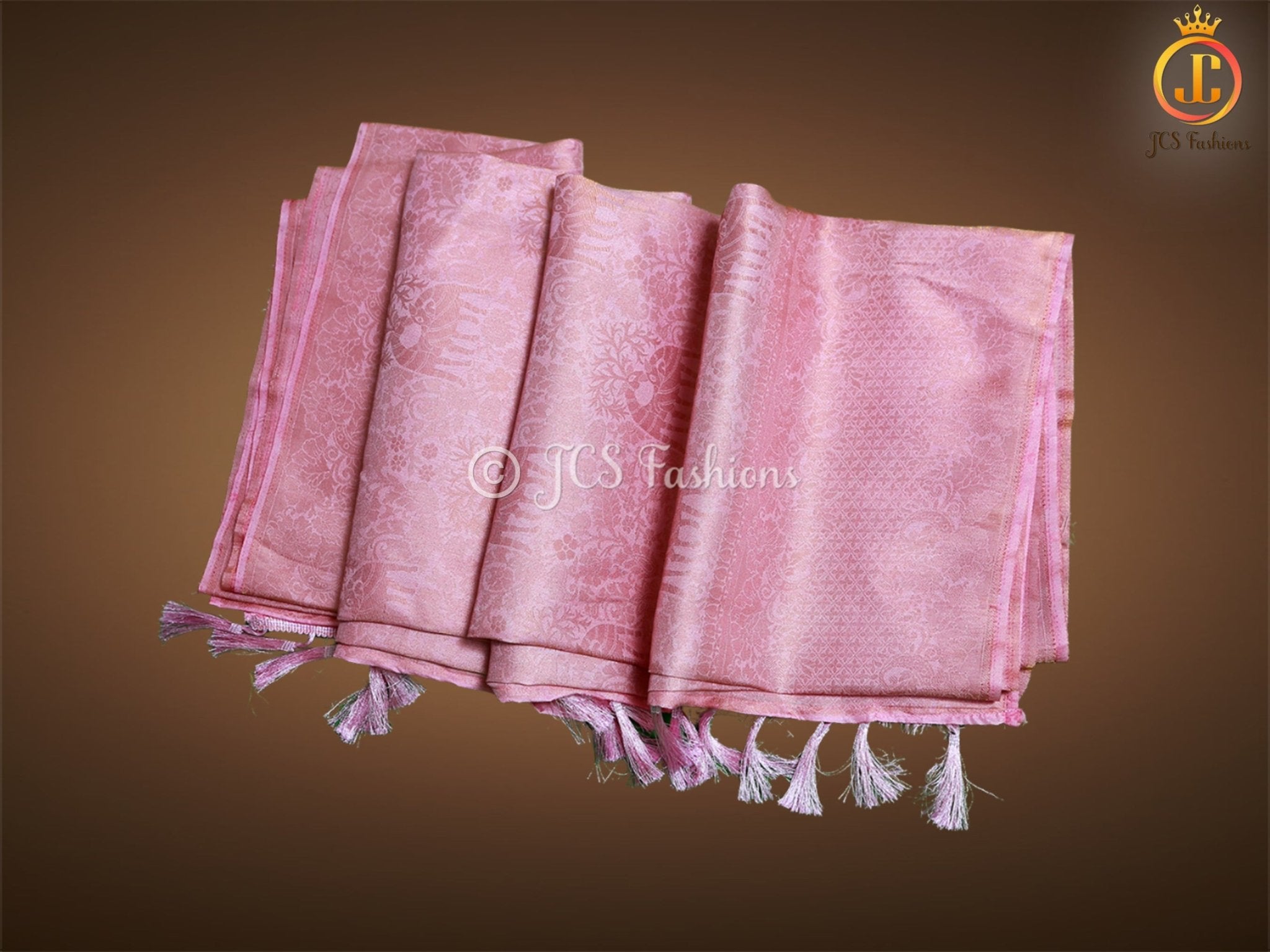Golden Zari Weaving Peachy pink Soft Silk Saree With Fully stitched Blouse SAREE JCS Fashions