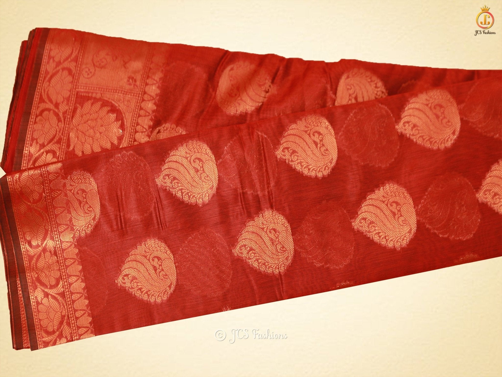 Graceful Soft Silk Cotton Saree With Brocade Blouse SAREE JCS Fashions Red 5.5 meters