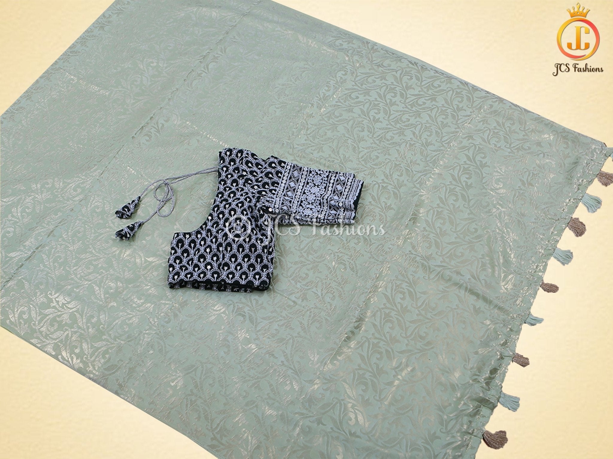 Green Banarasi Crepe Soft Silk Saree With Chiknakari Weaving Blouse SAREE JCS Fashions