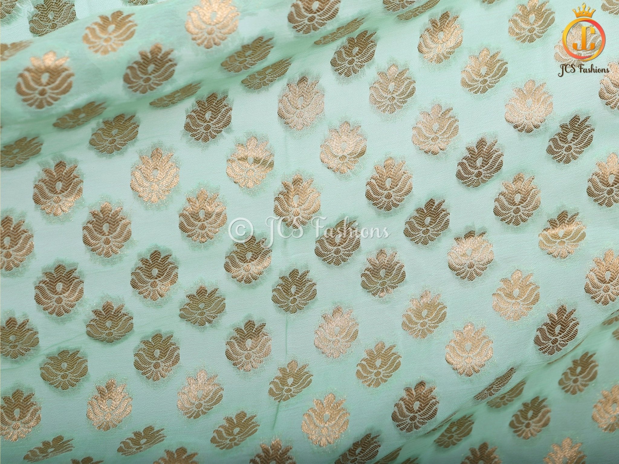 Green Gold Zari Weaving Khaddi Banarasi Georgette Saree With Blouse SAREE JCS Fashions