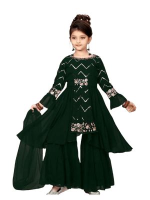 High-Low Flared Bottle Green Garara Suit