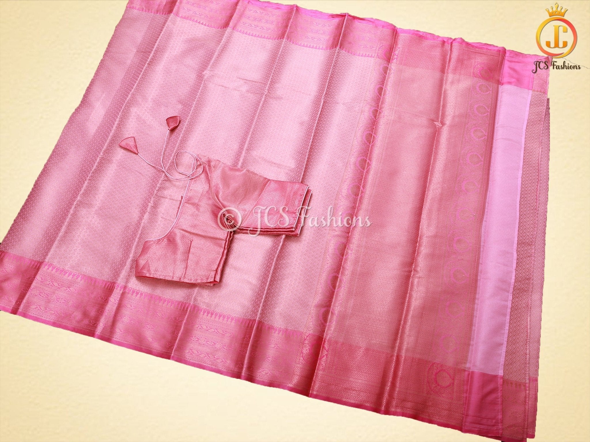 Indian Butta Design Soft Silk Saree With Blouse SAREE JCS Fashions Peach 5.5 meters