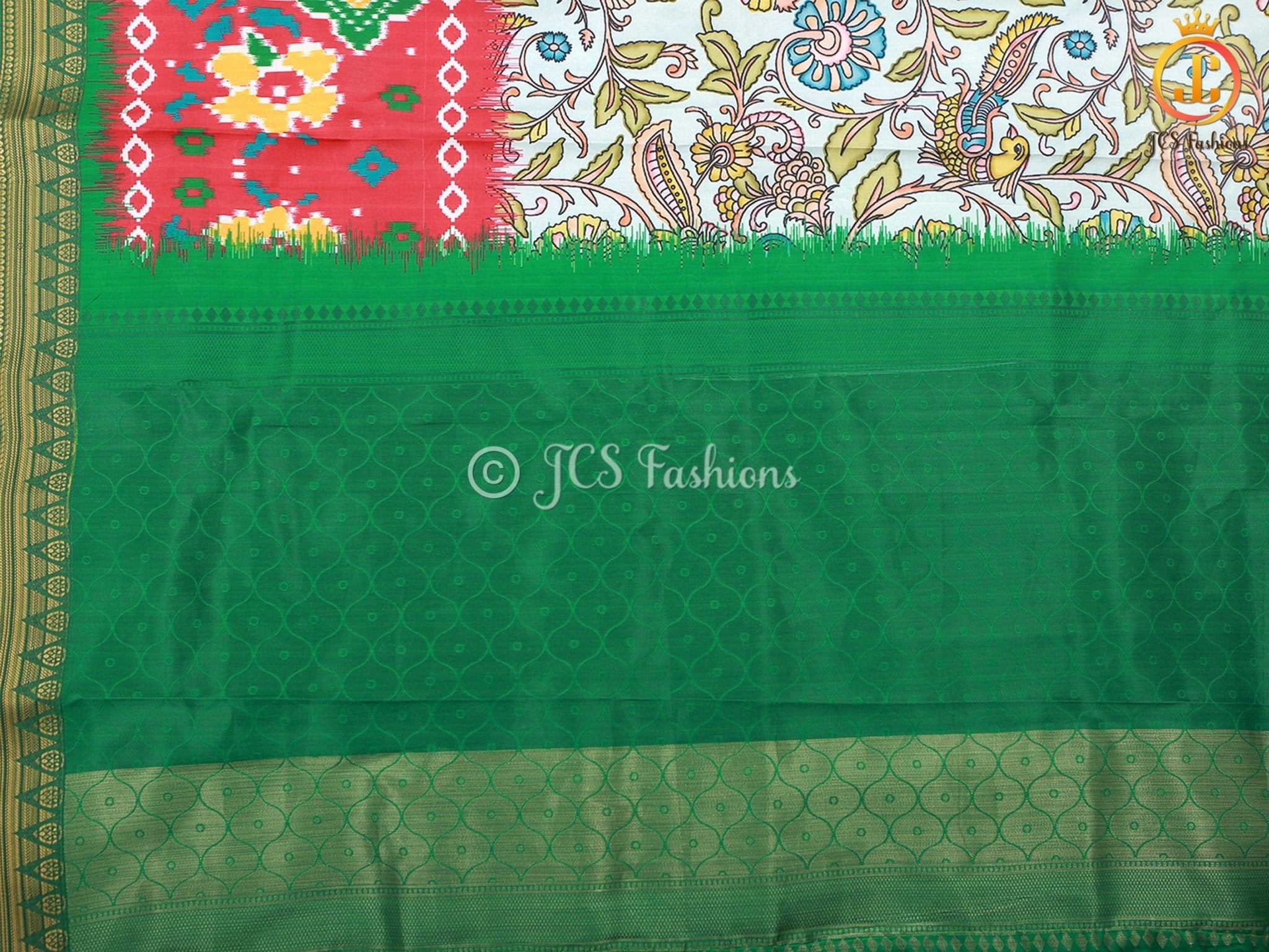 Kalamkari and Patola Print Soft Silk Saree With Kanchi Border SAREE JCS Fashions