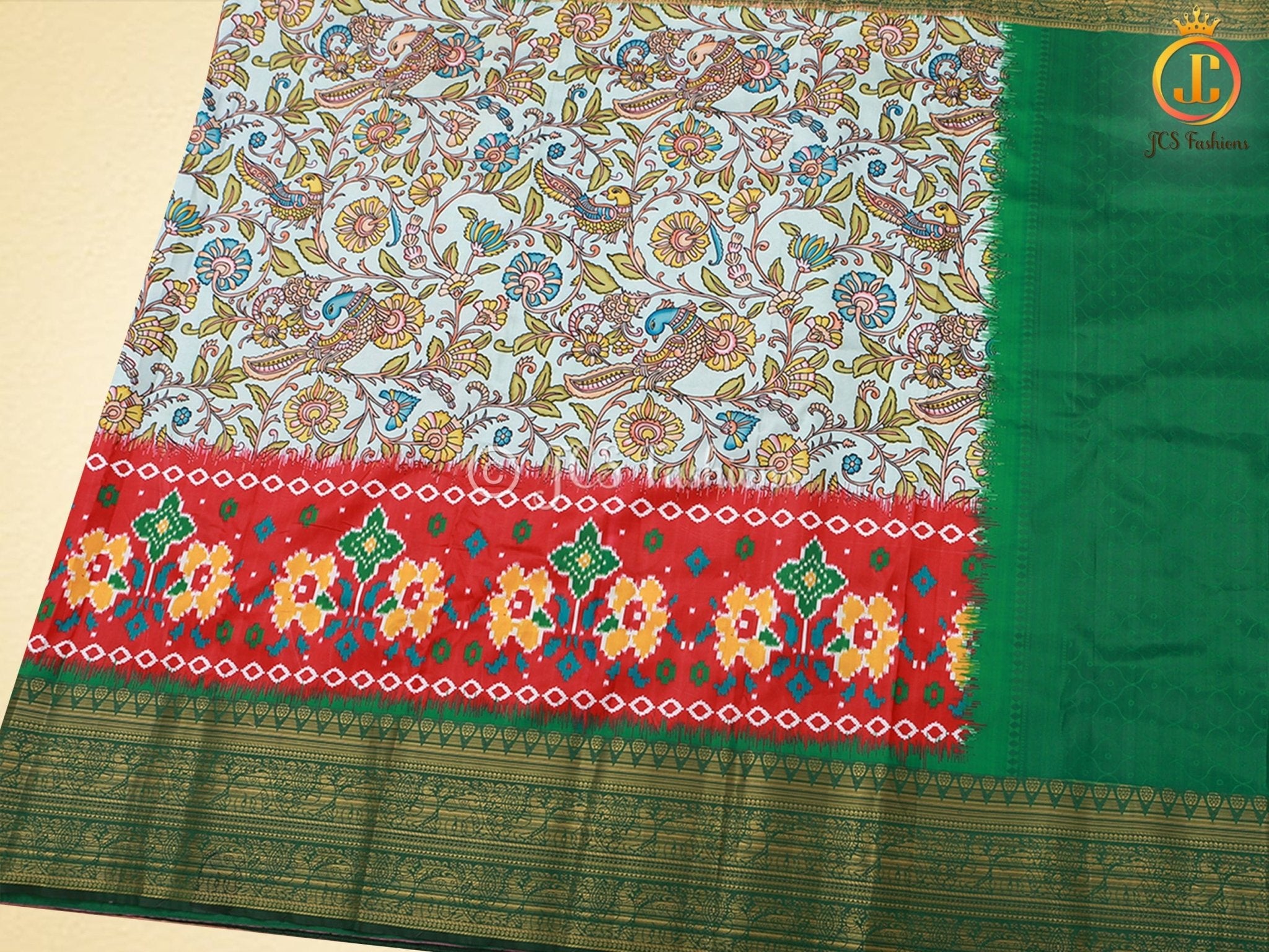 Kalamkari and Patola Print Soft Silk Saree With Kanchi Border SAREE JCS Fashions