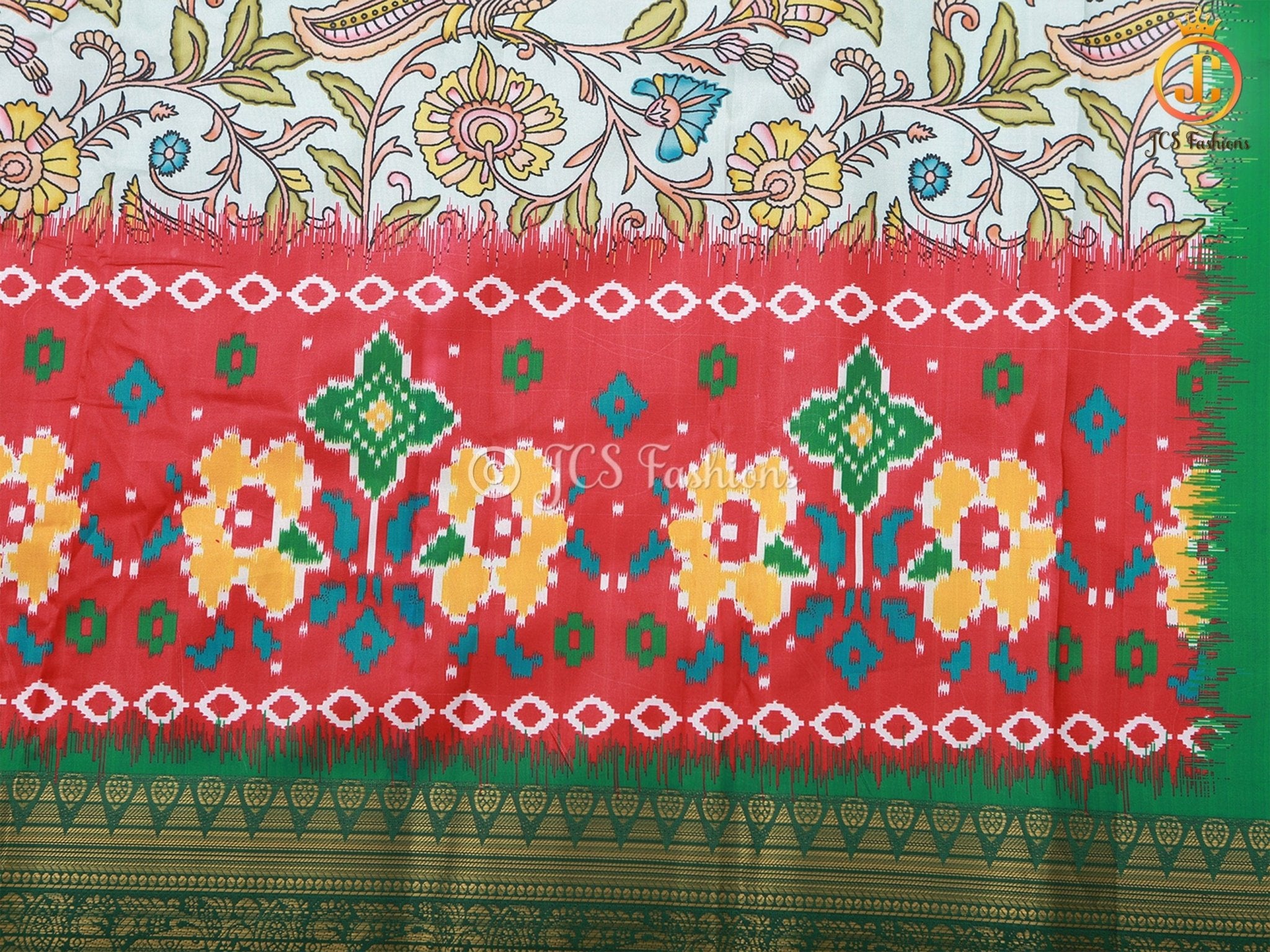 Kalamkari and Patola Print Soft Silk Saree With Kanchi Border SAREE JCS Fashions