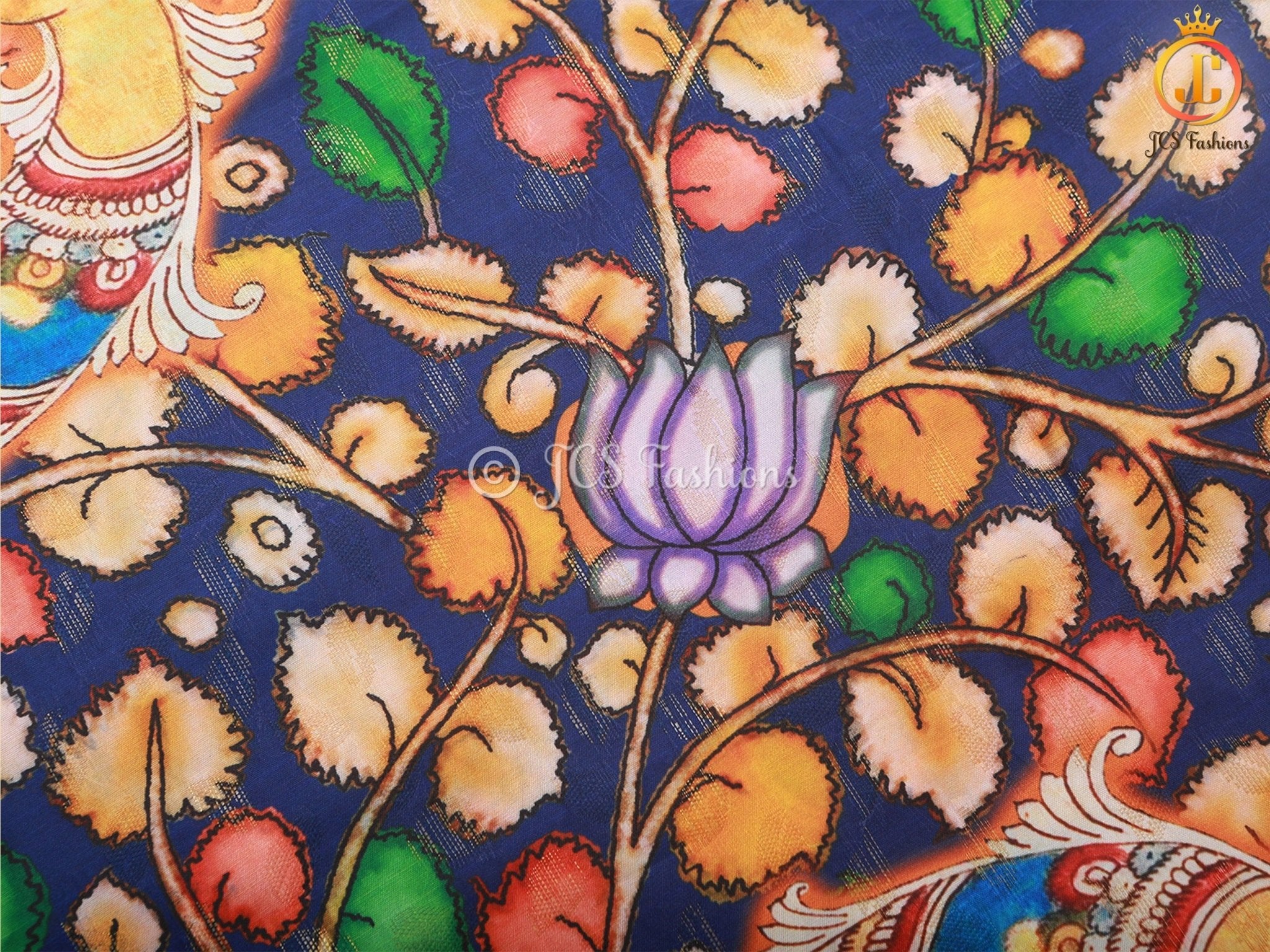 Kalamkari Saree With Kanchipuram Zari Border - Blue SAREE JCS Fashions