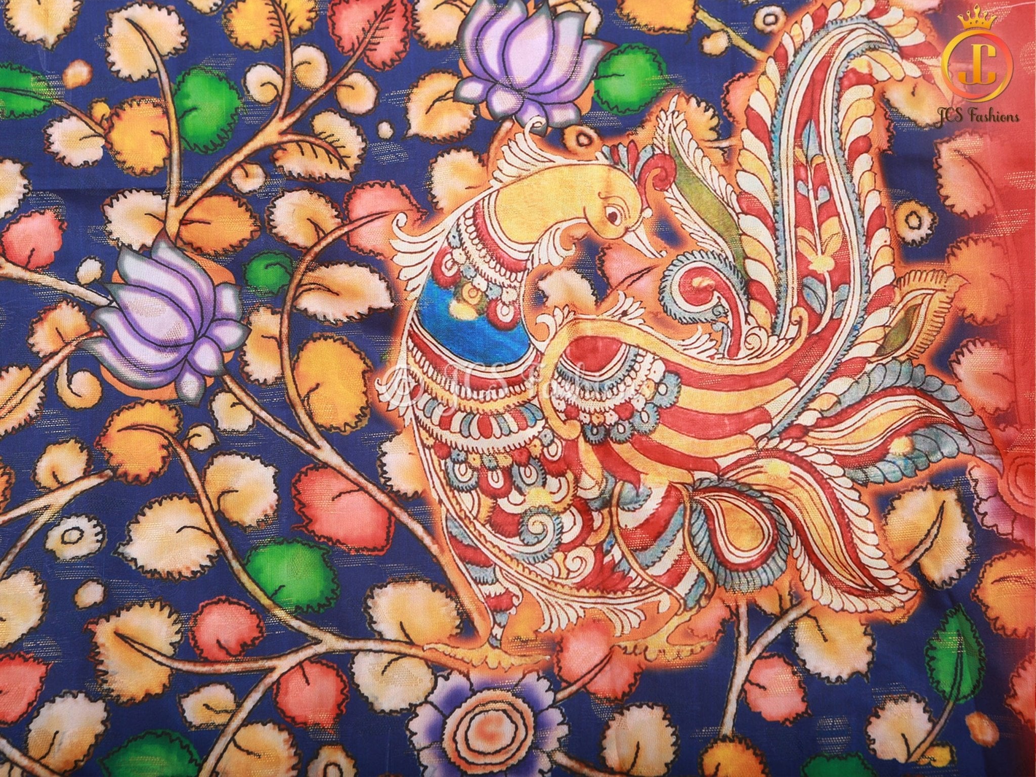 Kalamkari Saree With Kanchipuram Zari Border - Blue SAREE JCS Fashions