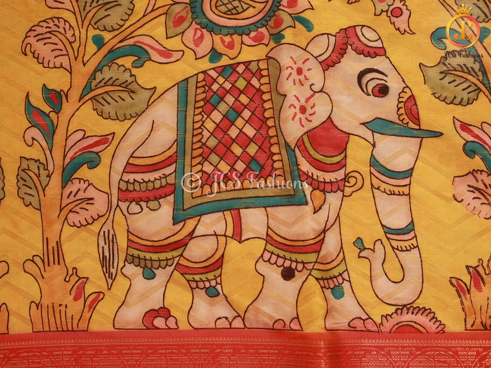 Kanchi Border Kalamkari and Patola Prints Soft Silk Saree SAREE JCS Fashions