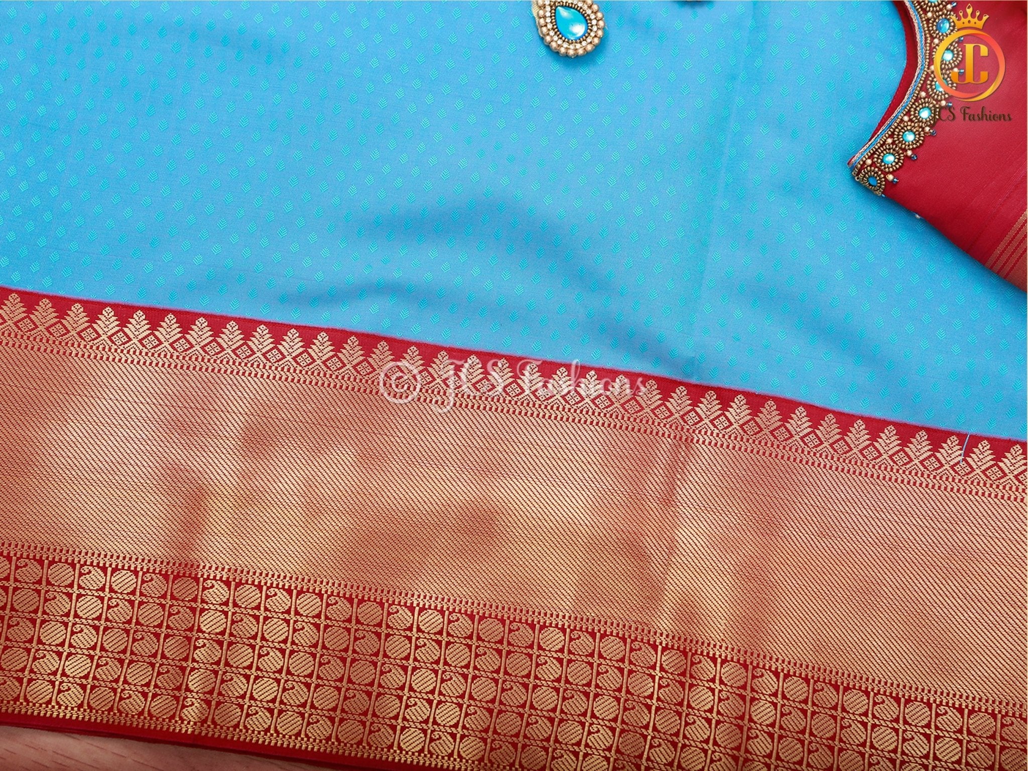 Kanchipuram Blended Silk Saree With Fully Stitched Maggam Work Blouse SAREE JCS Fashions