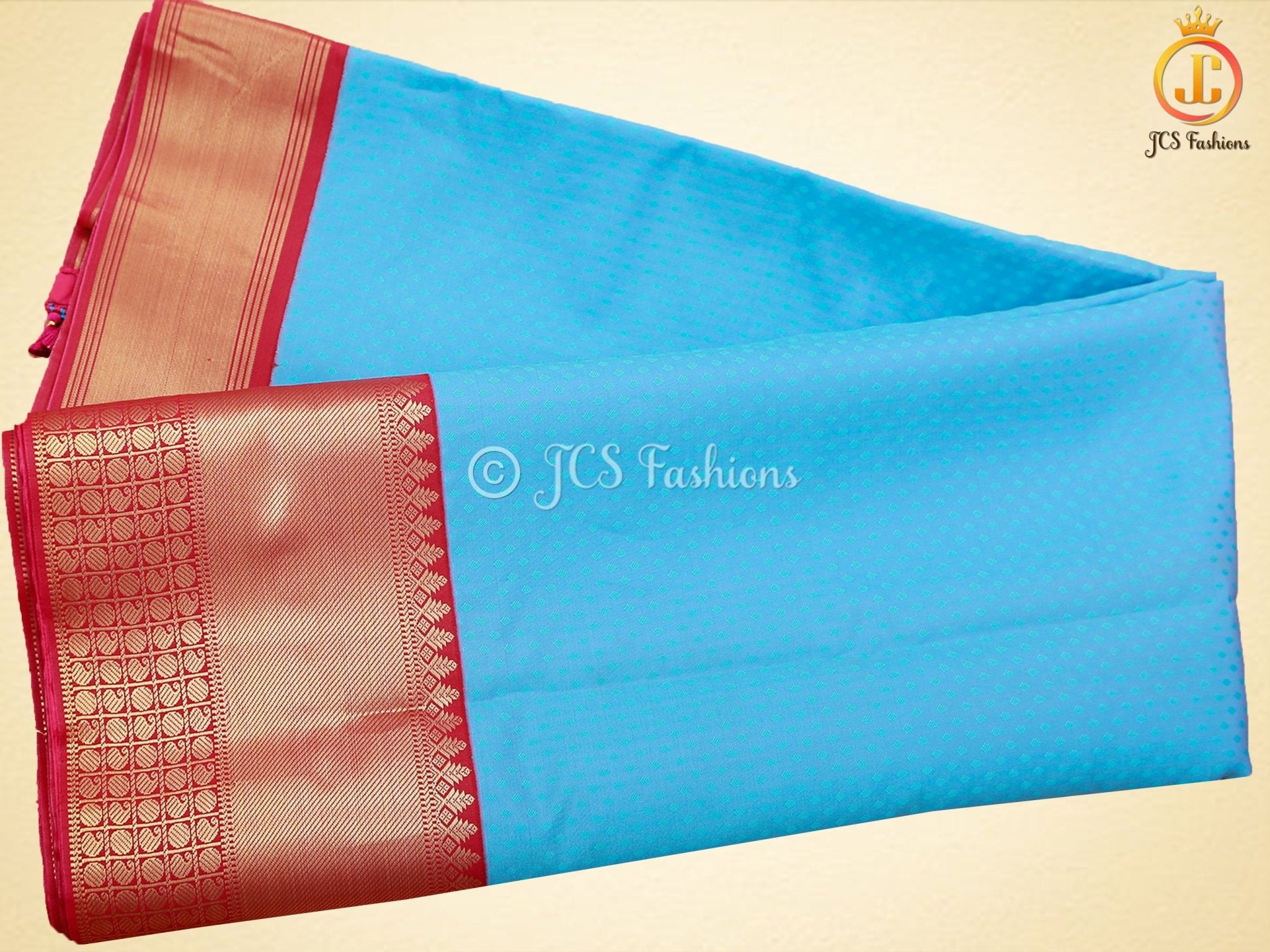 Kanchipuram Blended Silk Saree With Fully Stitched Maggam Work Blouse SAREE JCS Fashions Blue 5.5 meters