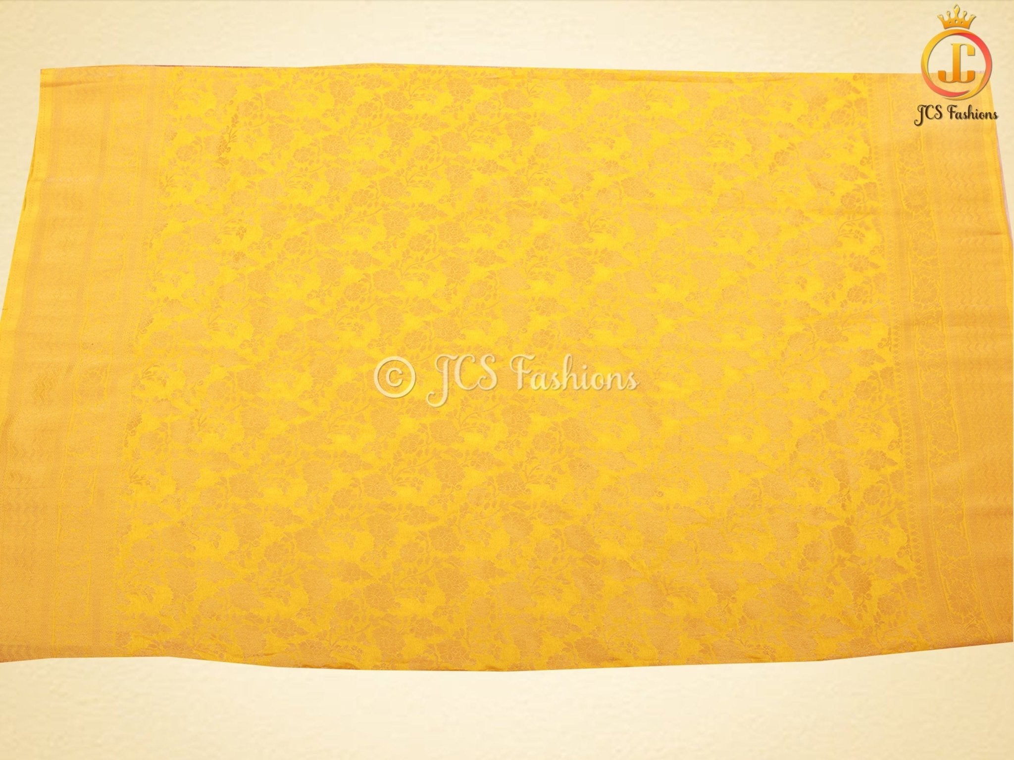 Khadi Georgette Saree With Fully stitched Blouse. Bright Yellow Color SAREE JCS Fashions