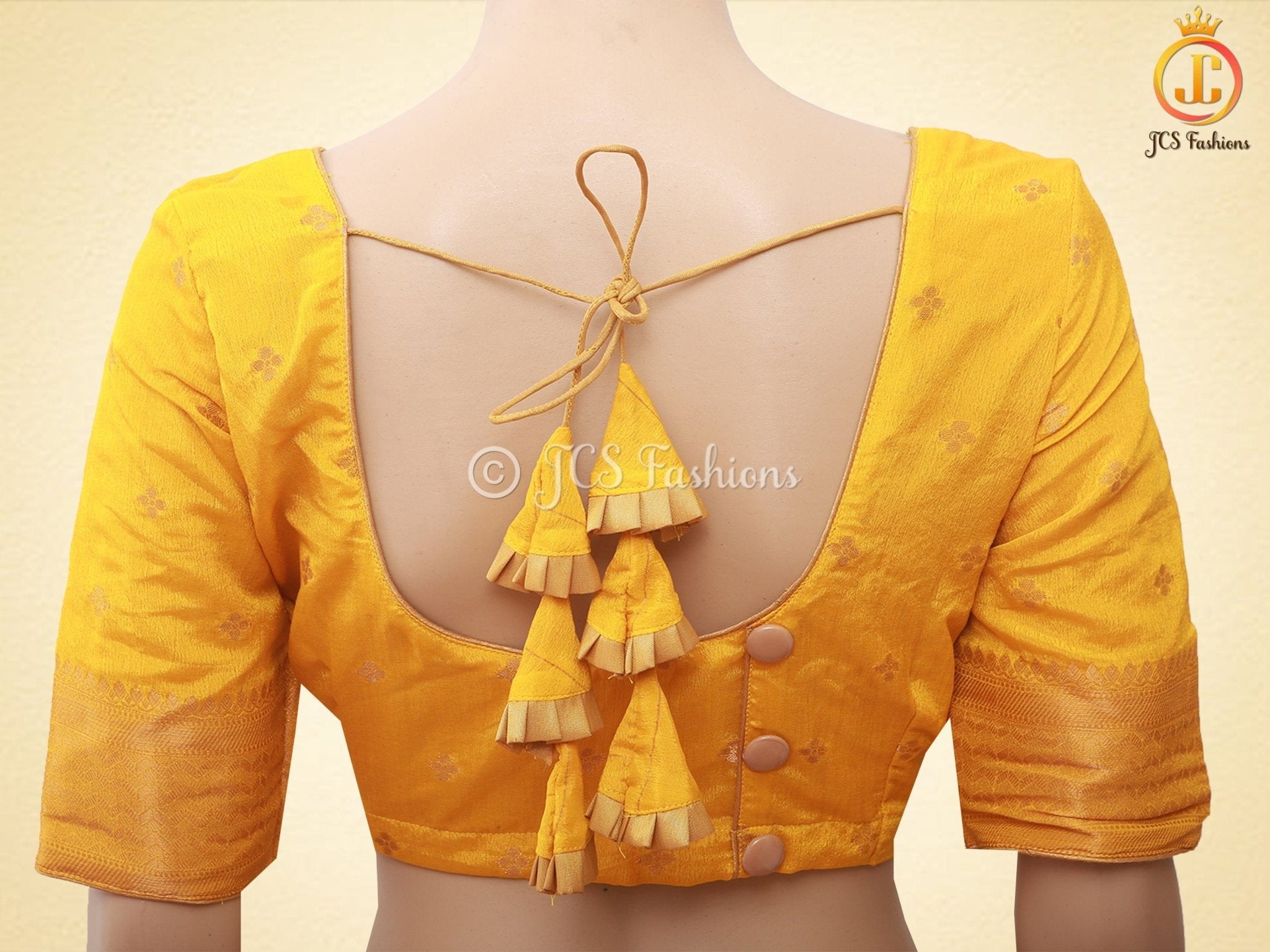 Khadi Georgette Saree With Fully stitched Blouse. Bright Yellow Color SAREE JCS Fashions