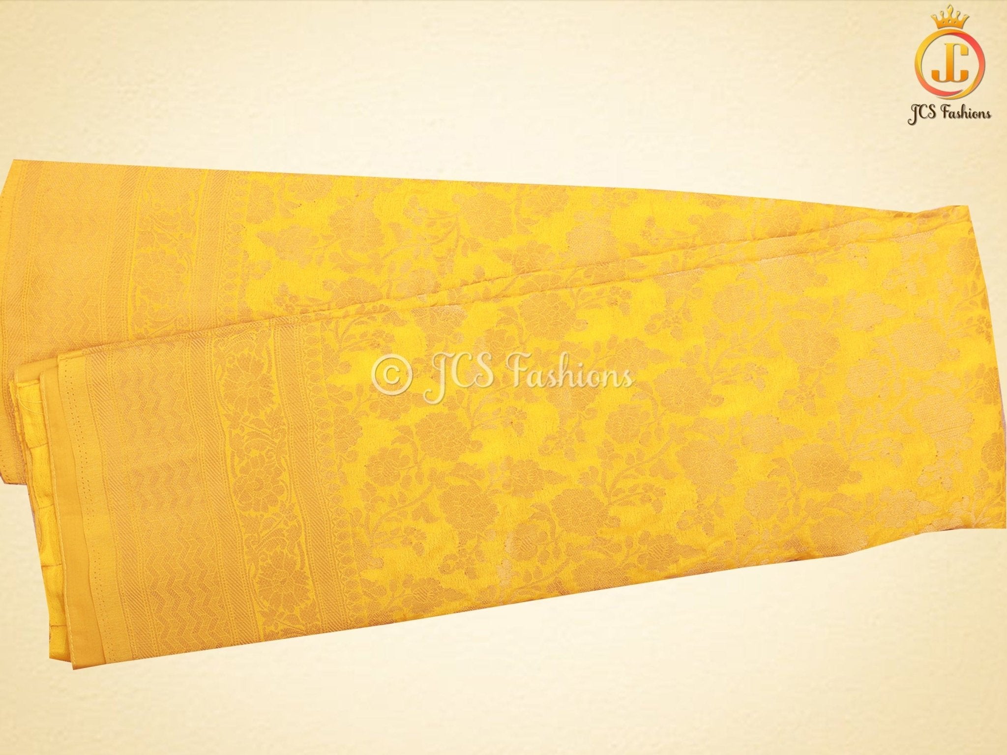 Khadi Georgette Saree With Fully stitched Blouse. Bright Yellow Color SAREE JCS Fashions