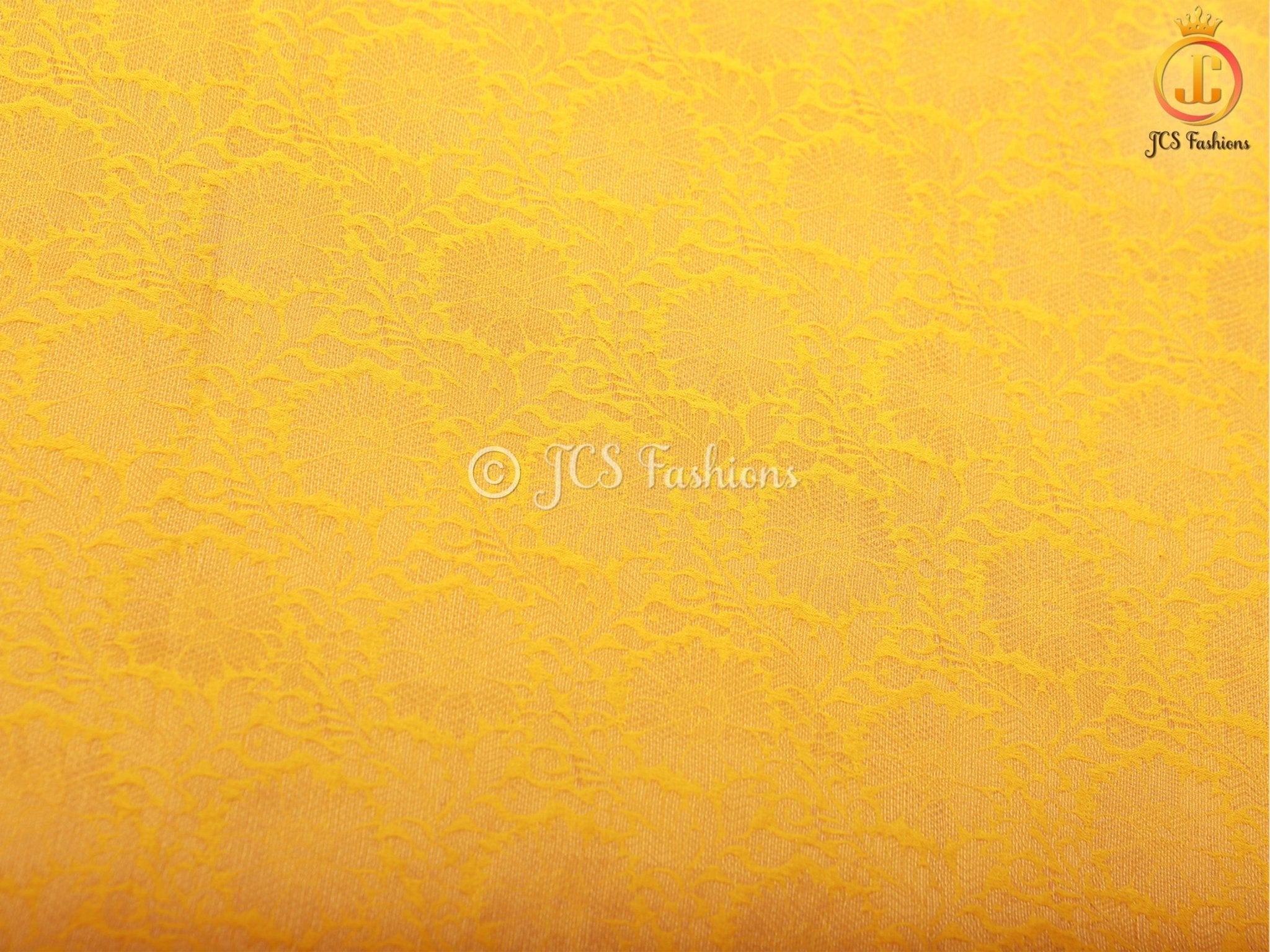 Khadi Georgette Saree With Fully stitched Blouse. Bright Yellow Color SAREE JCS Fashions