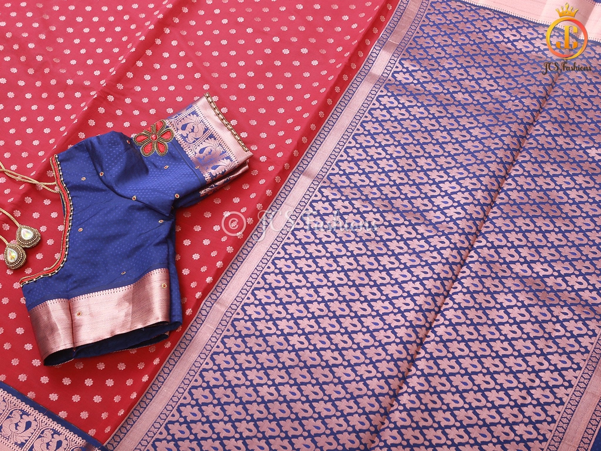 Korvai Buttas Semi-Silk Fabric Saree With Maggam Work Blouse SAREE JCS Fashions Maroon 5.5 meters