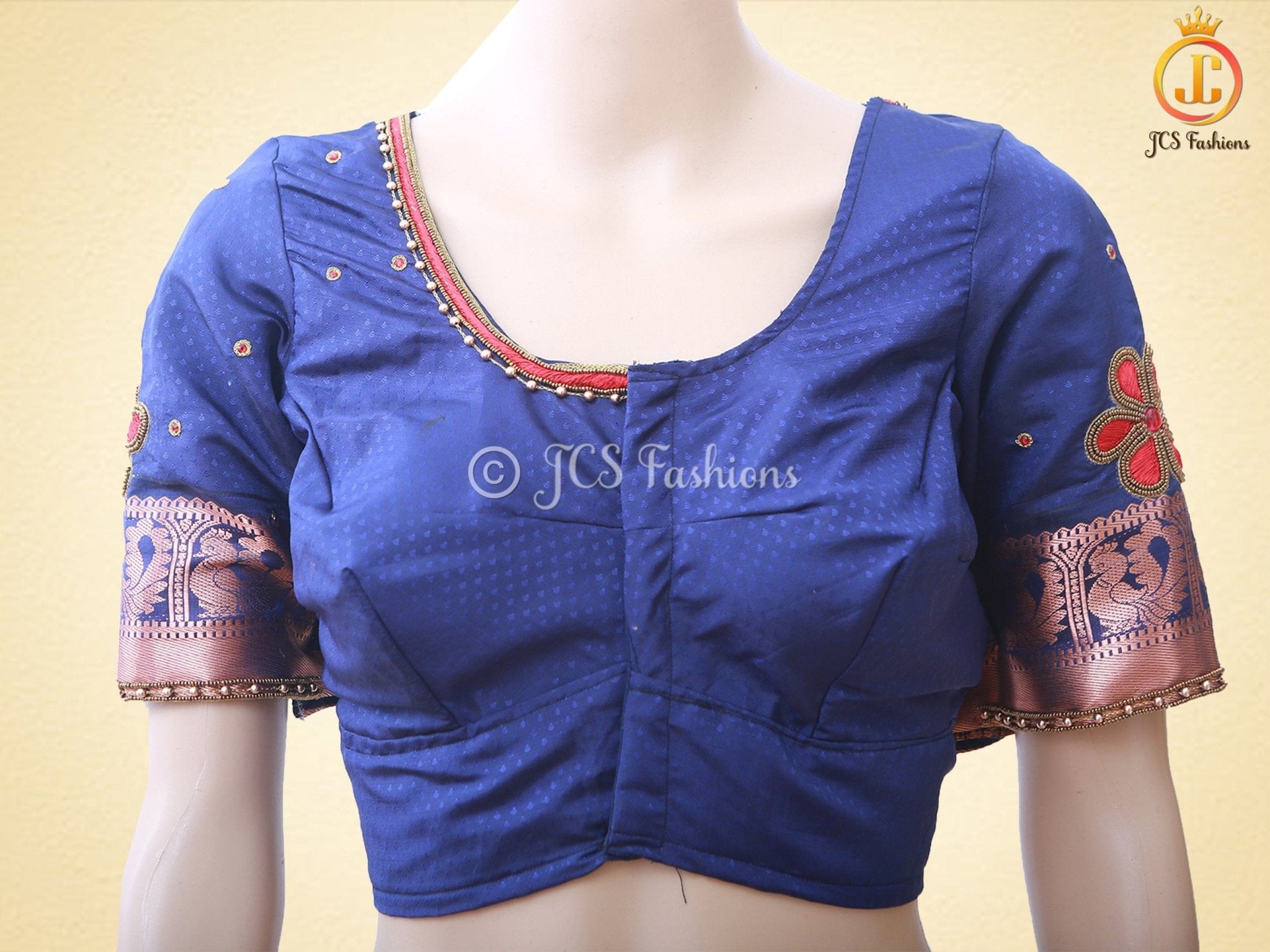 Korvai Buttas Semi-Silk Fabric Saree With Maggam Work Blouse SAREE JCS Fashions