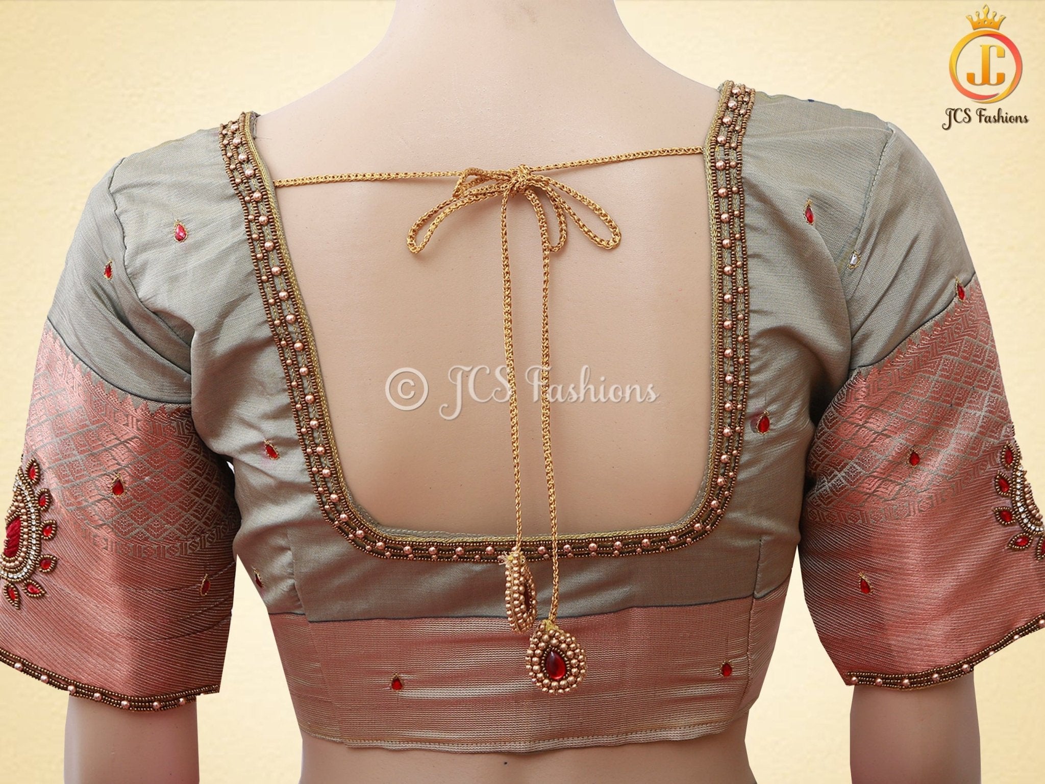 Korvai Buttas Semi Silk Saree With Maggam Work Blouse SAREE JCS Fashions