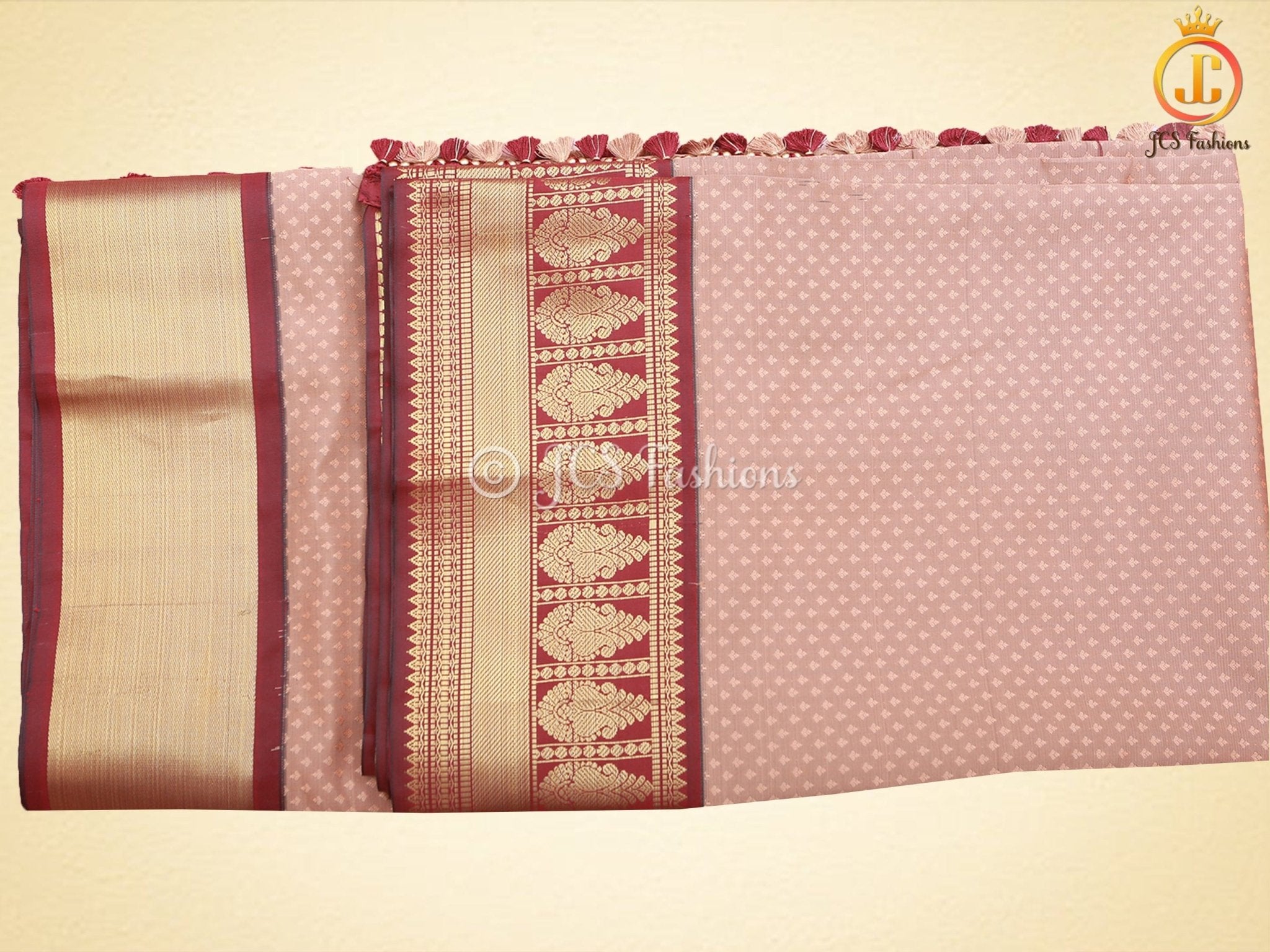 Korvai Plain Body Saree, Mustard Yellow And Brown Border With Blouse SAREE JCS Fashions
