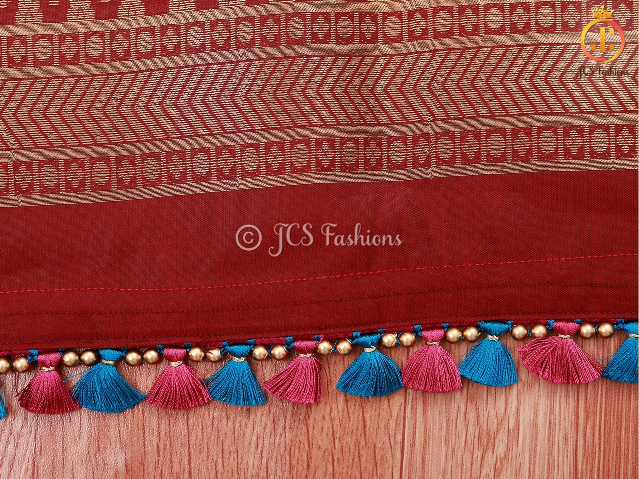 Korvai Semi Silk Saree With Maggam Work Blouse, Blue And Maroon SAREE JCS Fashions