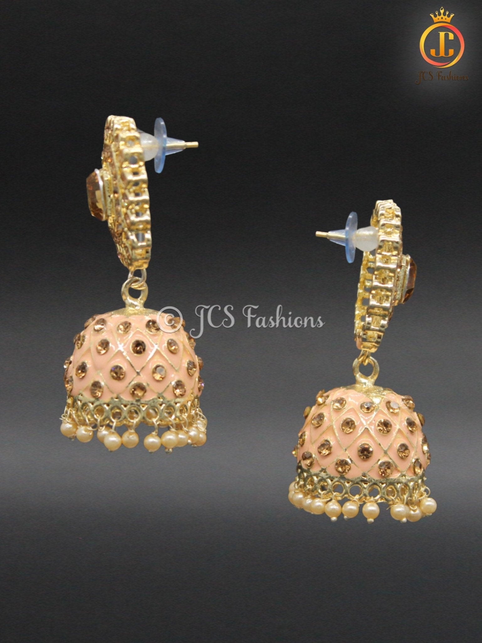 Kundan Jhumka Earrings with Stones and Pearls - JCS Fashions