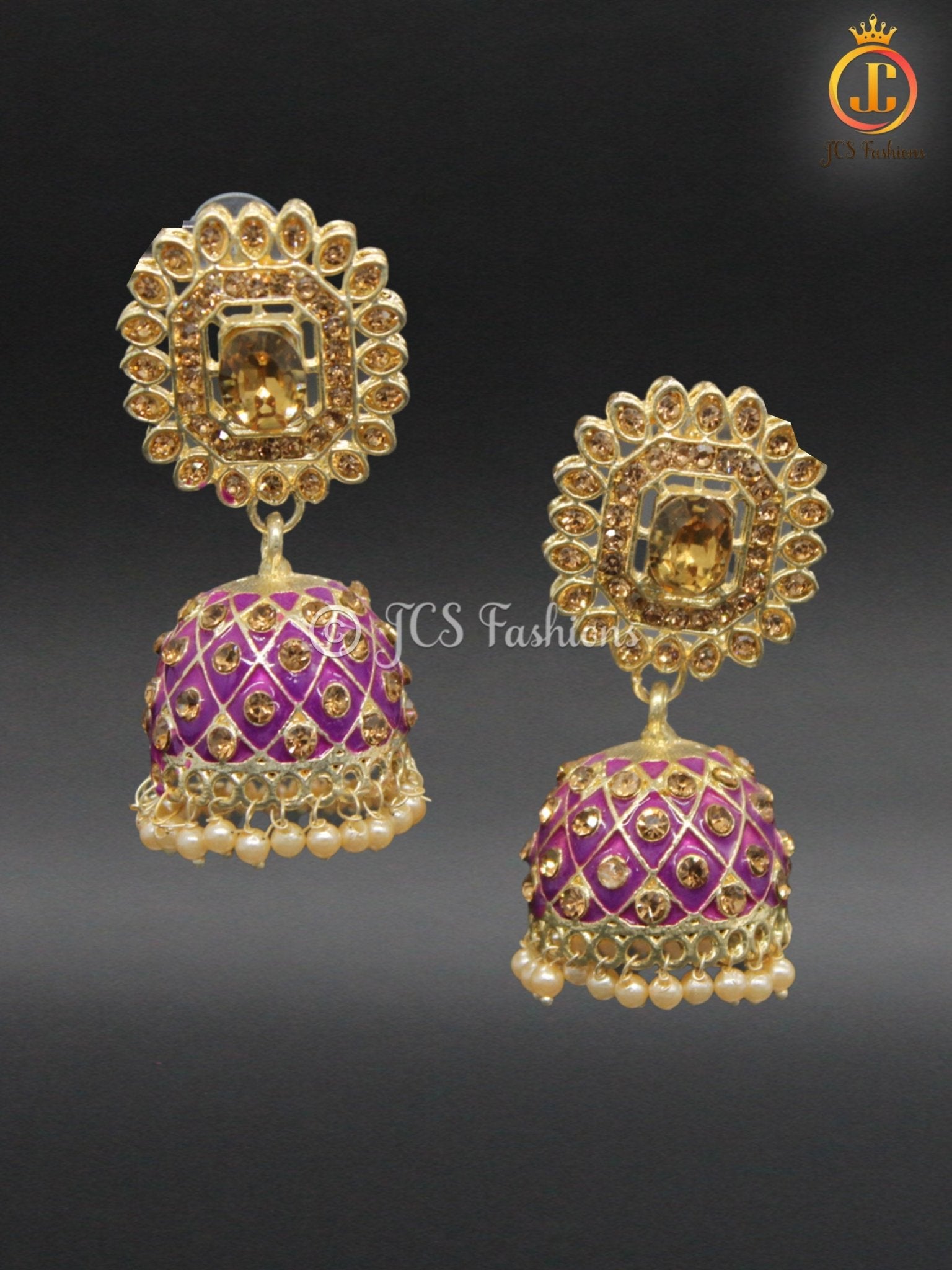 Kundan Jhumka Earrings with Stones and Pearls - JCS Fashions