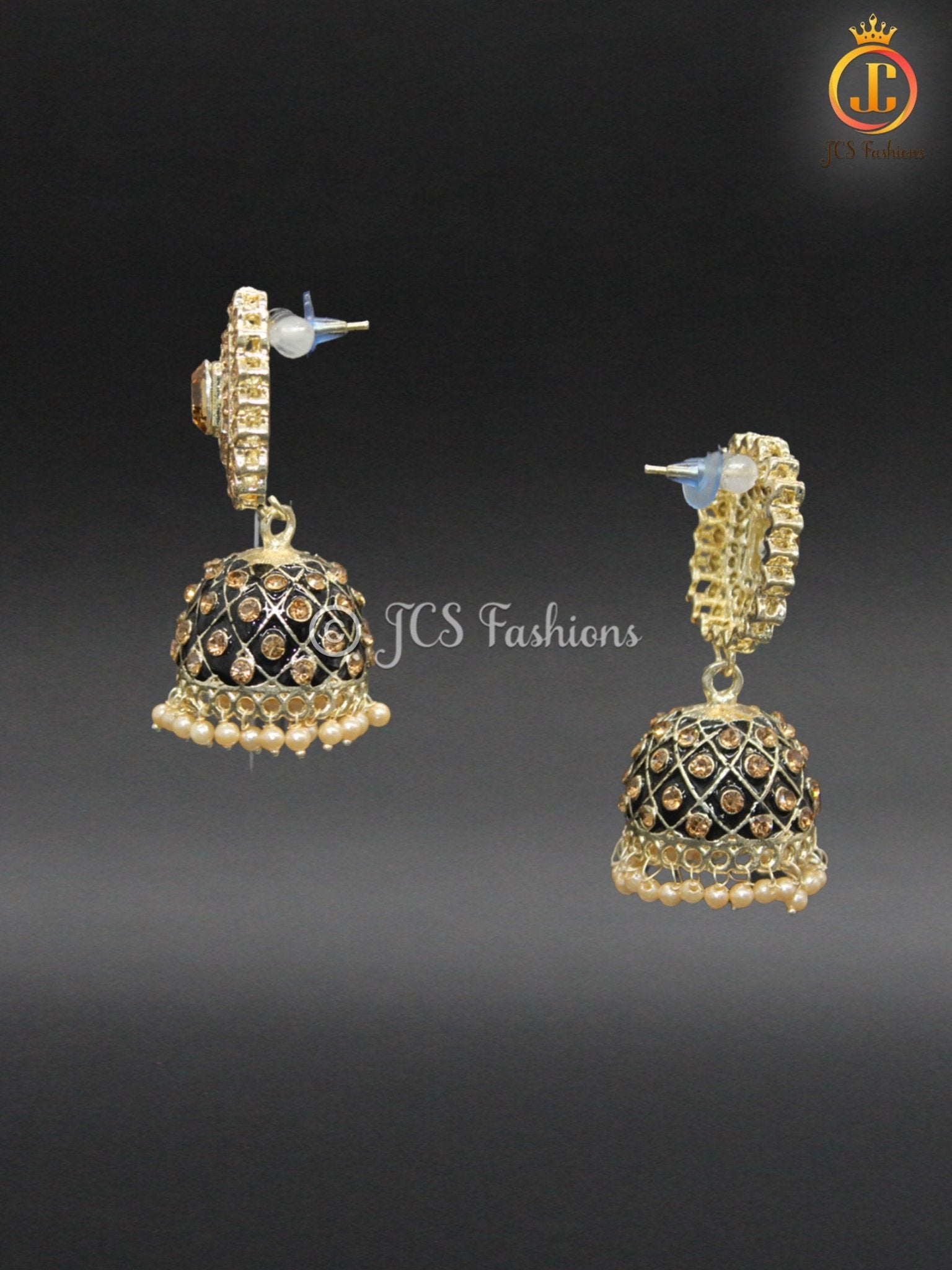 Kundan Jhumka Earrings with Stones and Pearls - JCS Fashions