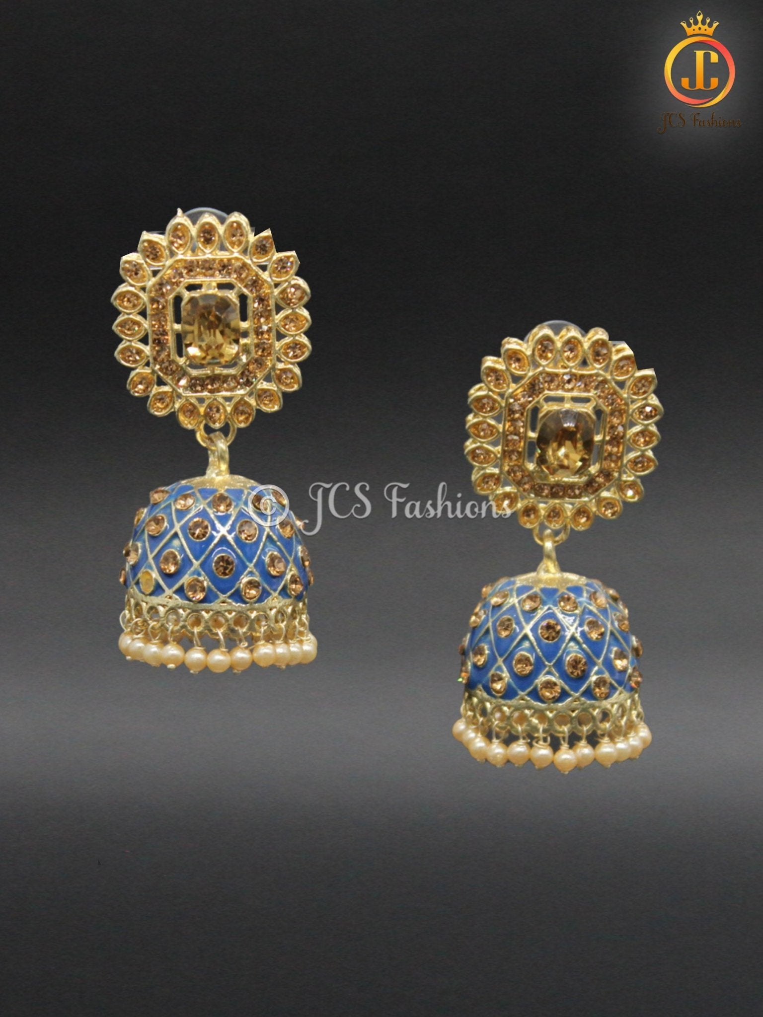 Kundan Jhumka Earrings with Stones and Pearls - JCS Fashions